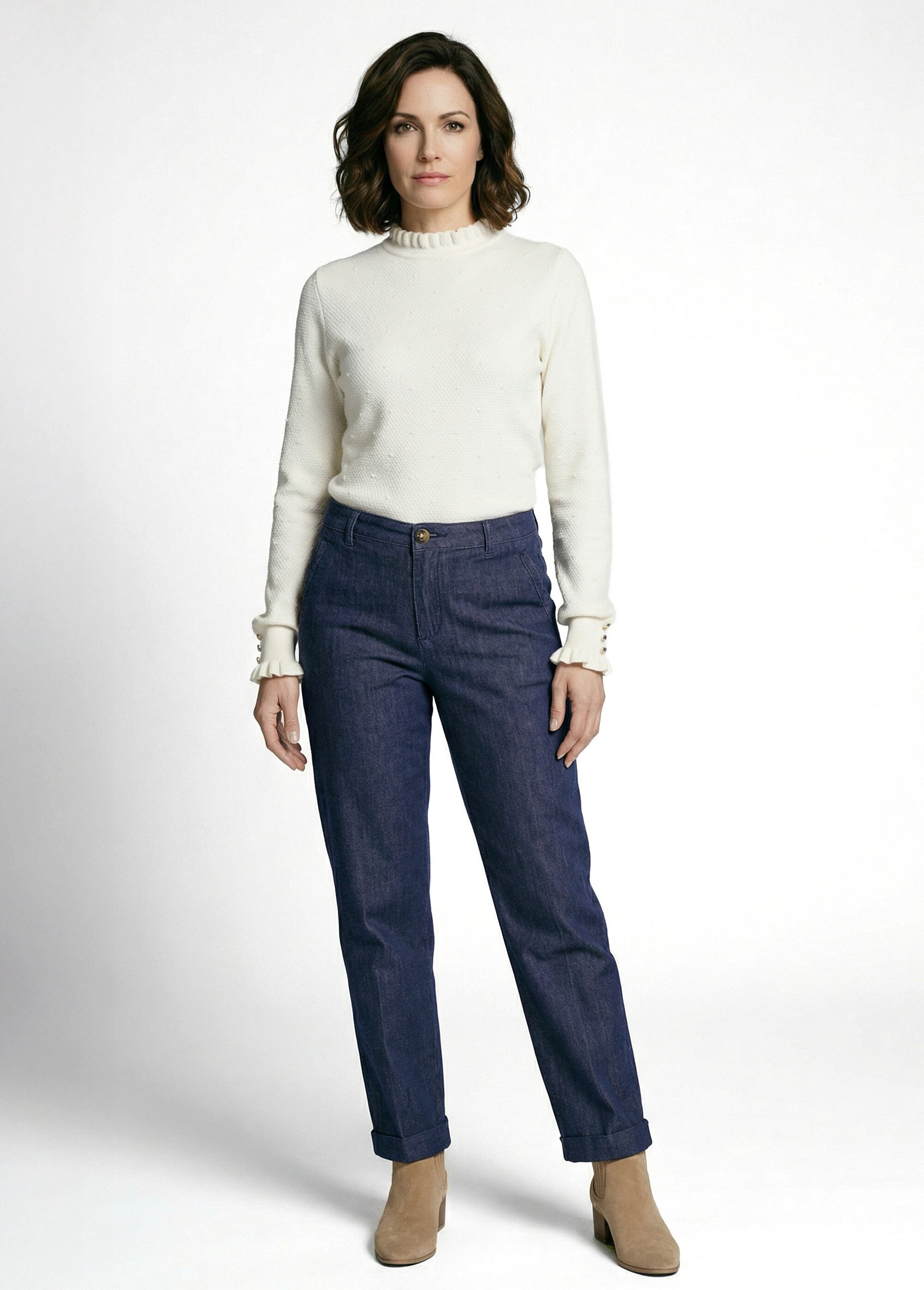 Jean coupe droite avec petit revers Femme Bleu OR-JD631 SF1