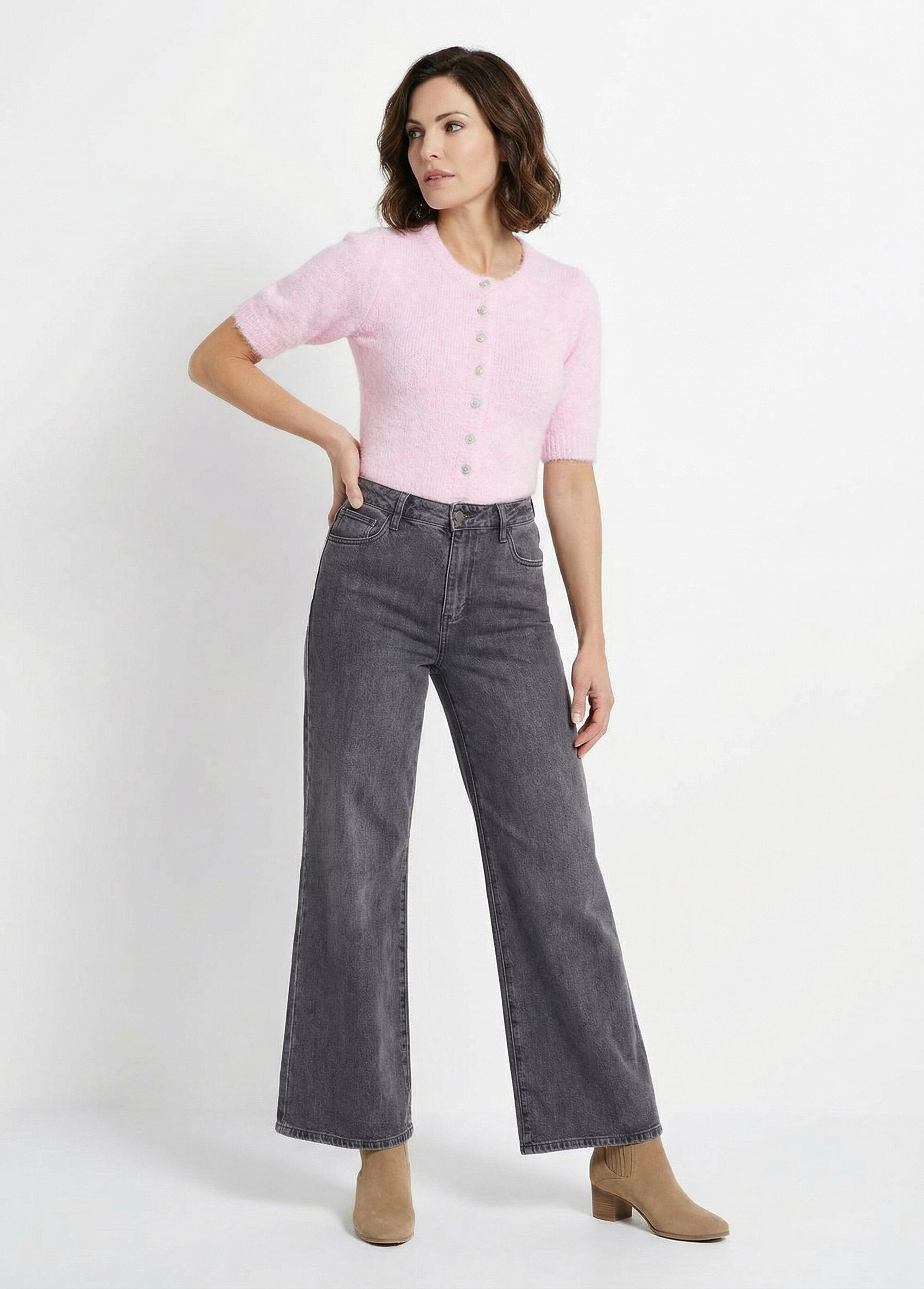 Jean coupe très large, spécial PETITE Femme Gris OR-JD573 MV1