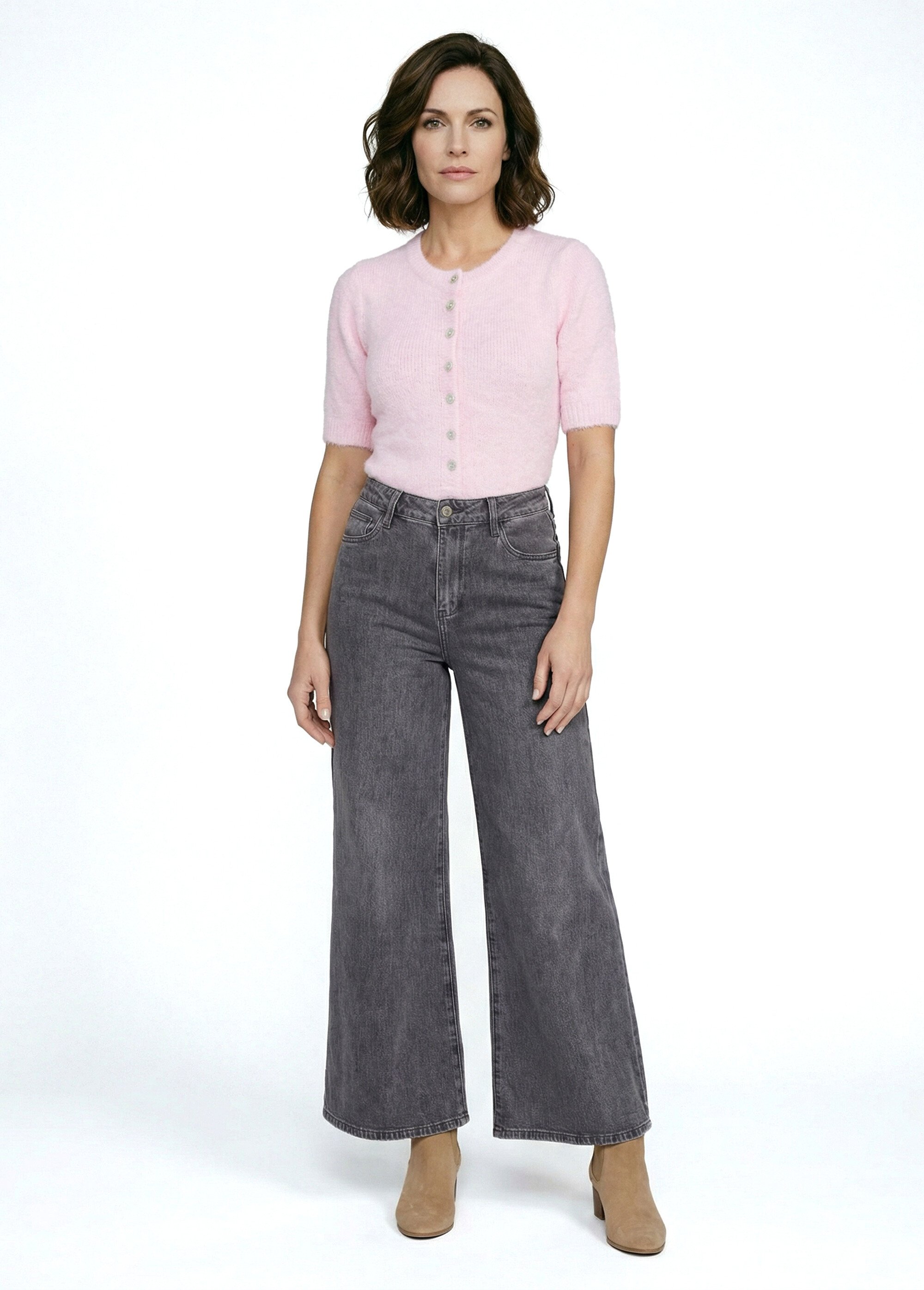 Jean coupe très large, spécial PETITE Femme Gris OR-JD573 SF1