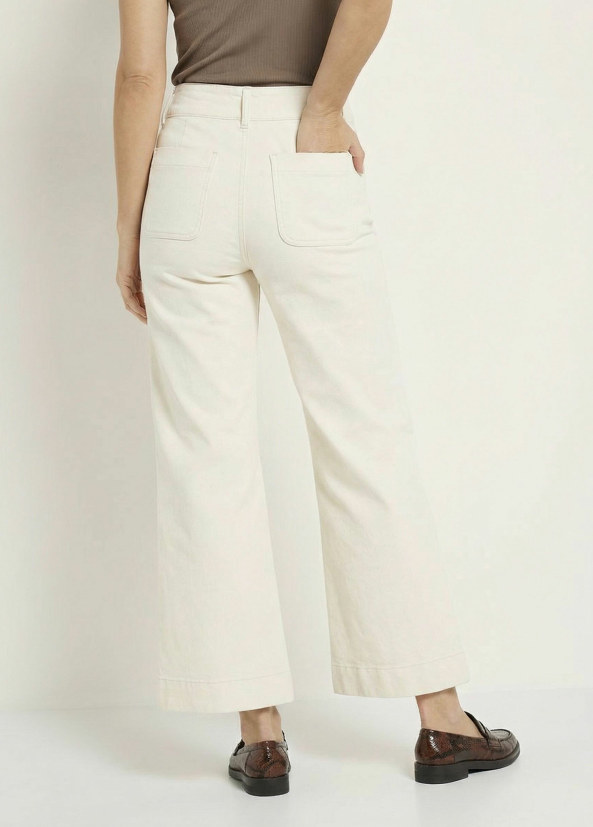 Jean flare taille haute, spécial PETITE Femme Beige OR-JD474 DO1