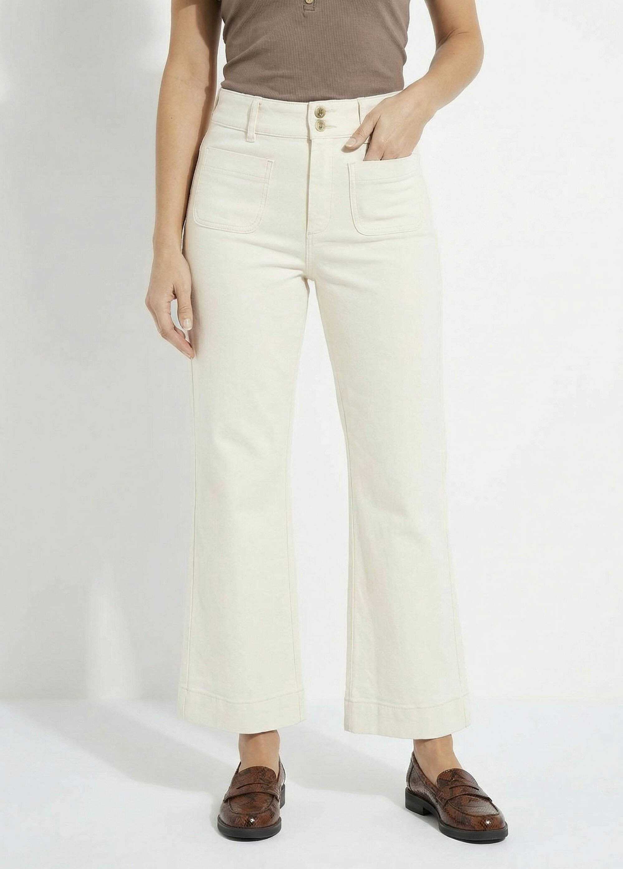 Jean flare taille haute, spécial PETITE Femme Beige OR-JD474 FA1