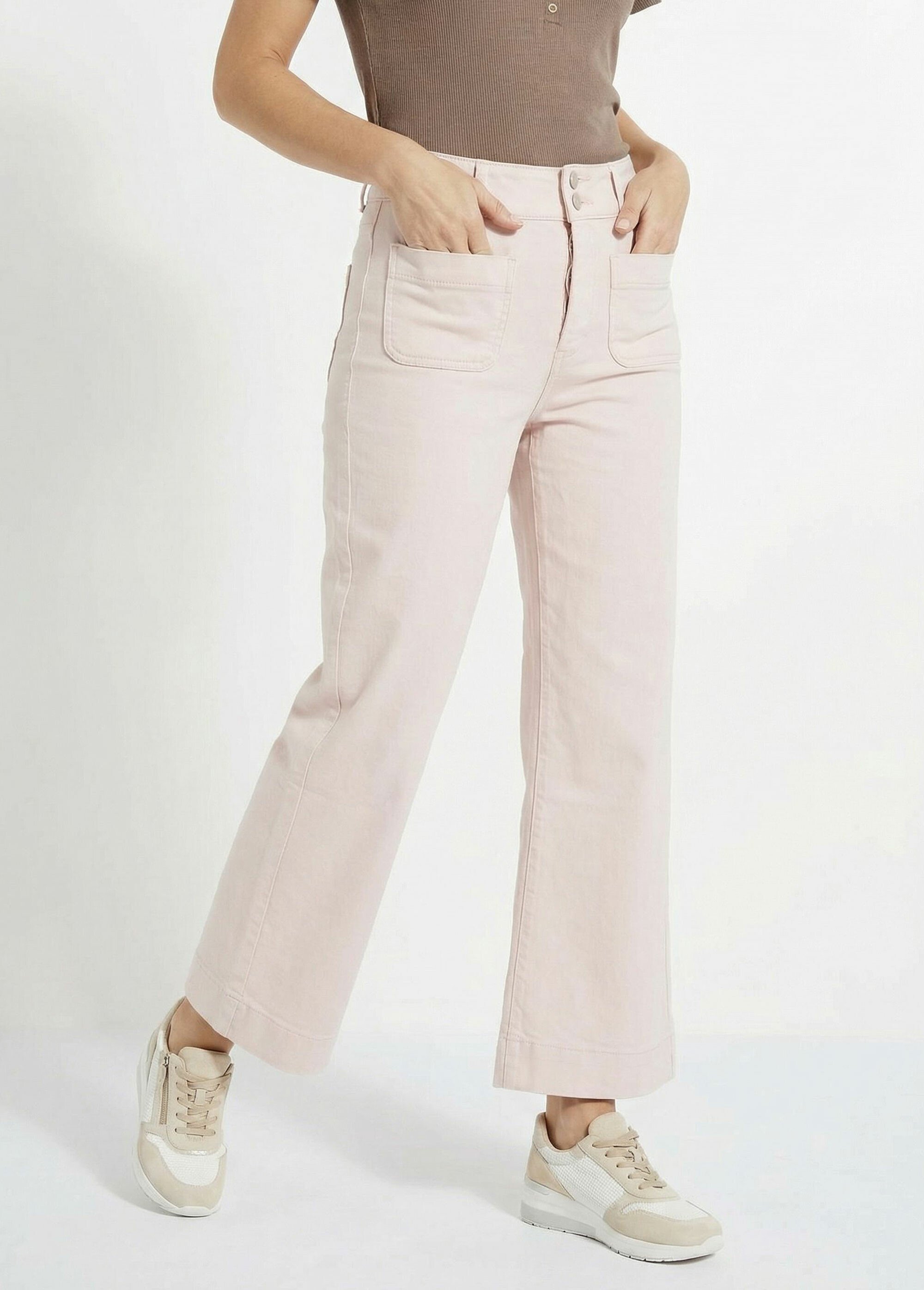 Jean flare taille haute, spécial PETITE Femme Rose OR-JD474 FA1