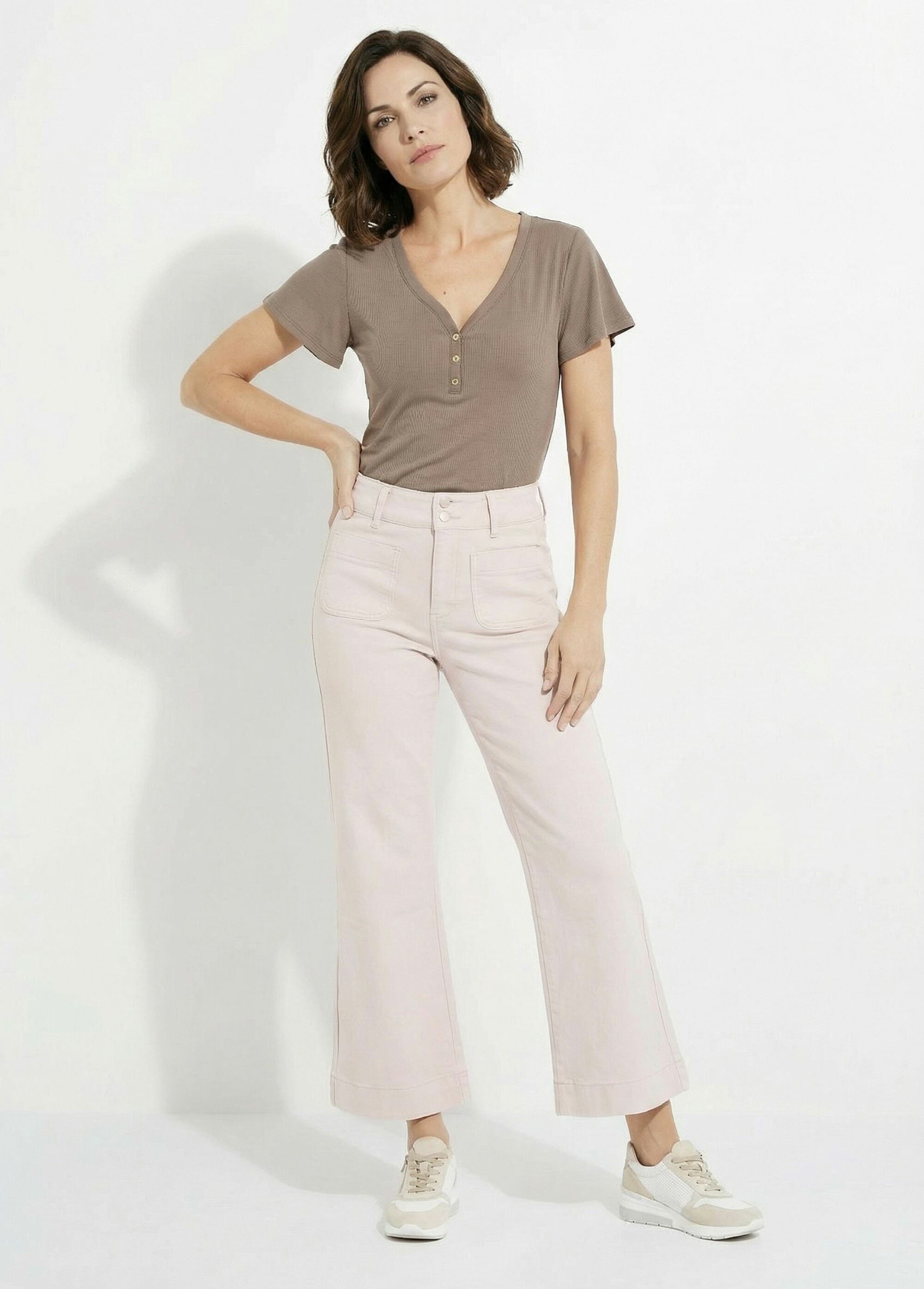 Jean flare taille haute, spécial PETITE Femme Rose OR-JD474 SF1