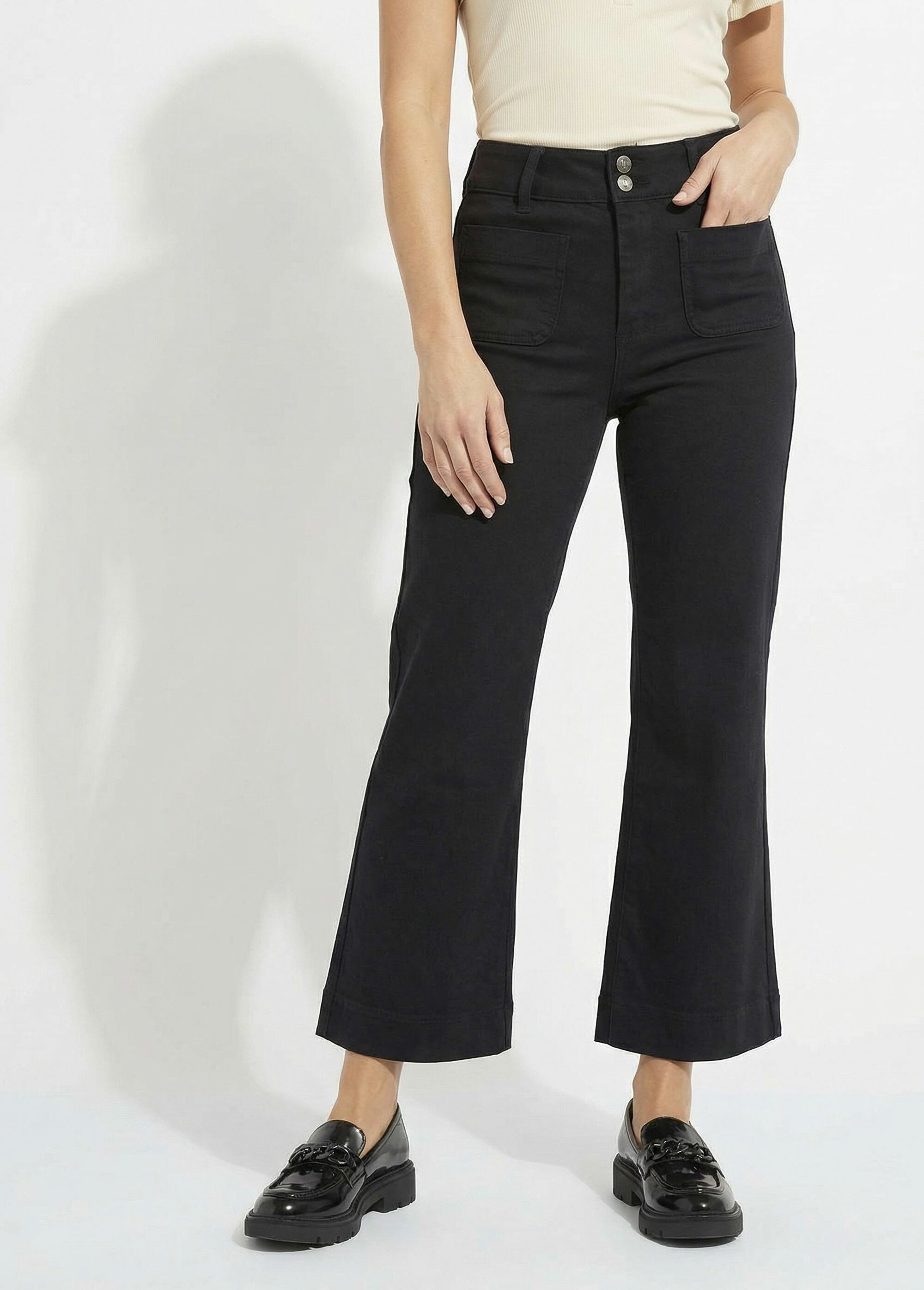 Jean flare taille haute, spécial PETITE Femme Noir OR-JD474 FA1