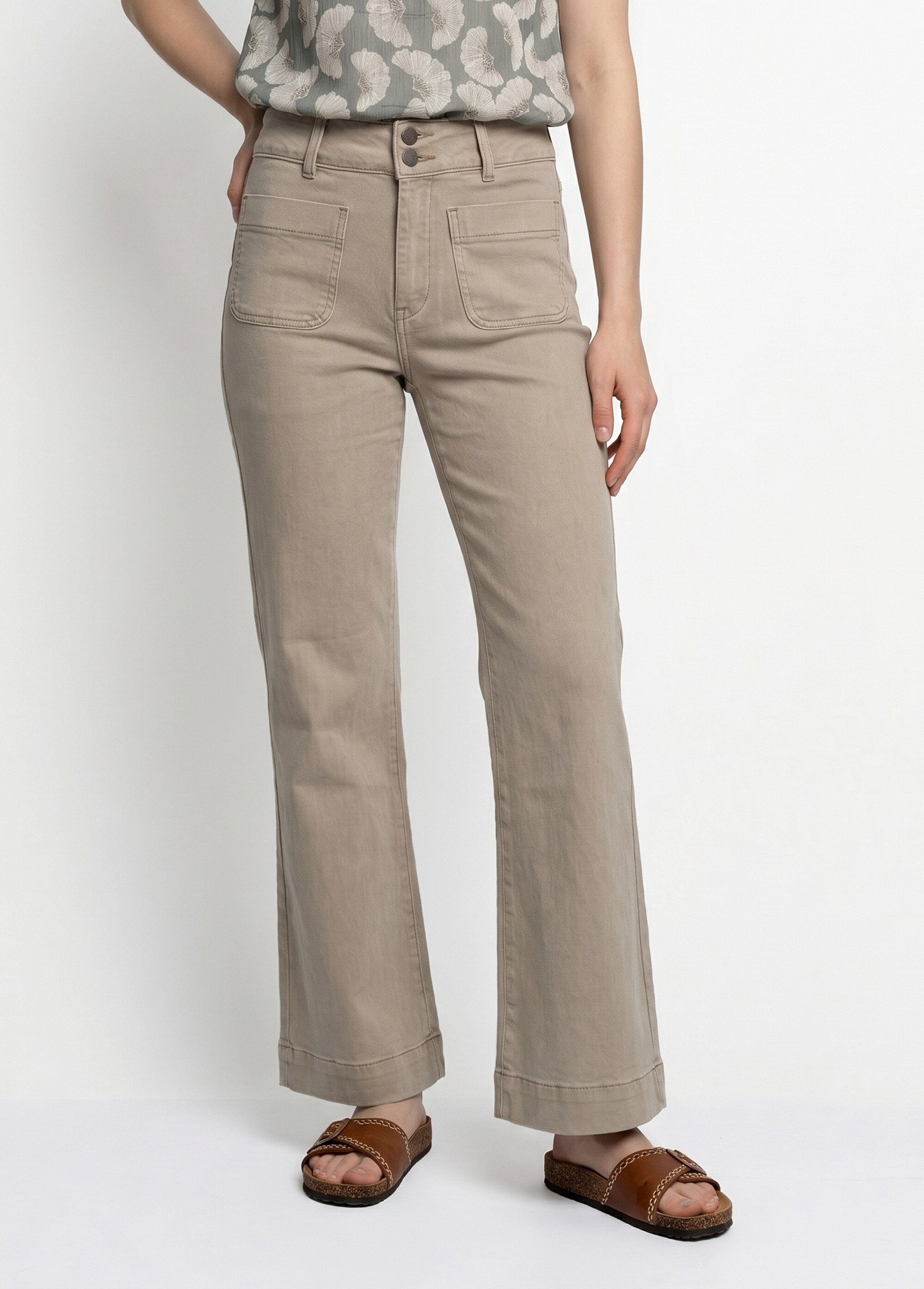 Jean flare taille haute, spécial PETITE Femme Beige OR-JD474 FA1