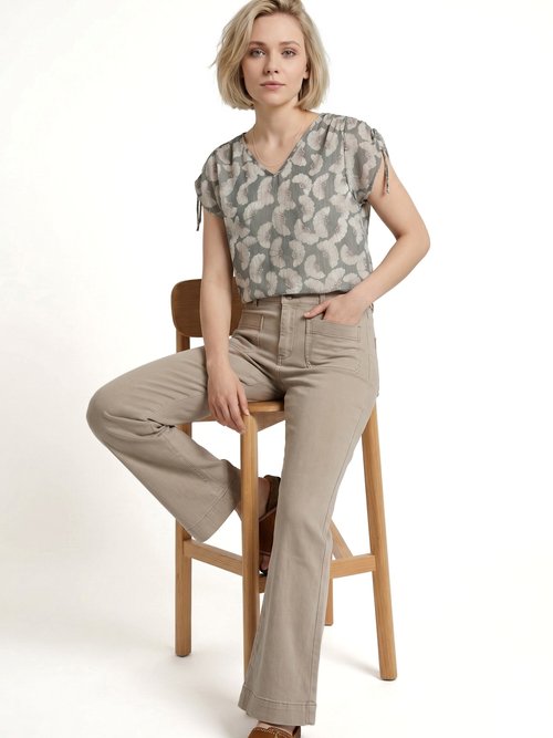 Jean flare taille haute, spécial PETITE Femme Beige OR-JD474 MV1