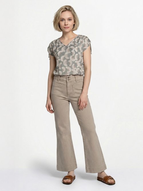 Jean flare taille haute, spécial PETITE Femme Beige OR-JD474 SI1