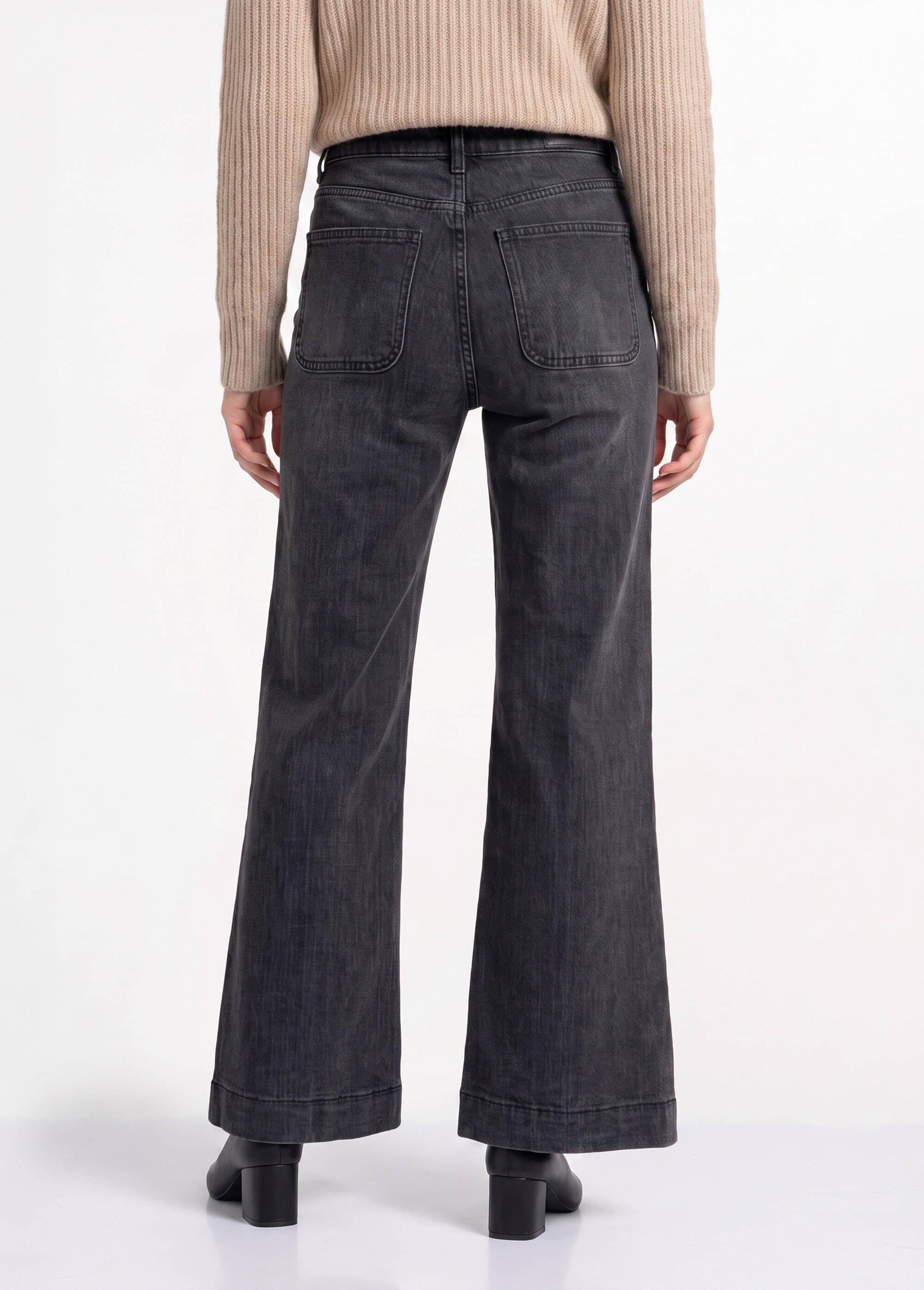 Jean flare taille haute, spécial PETITE Femme GRIS MOYEN OR-JD474 DO1