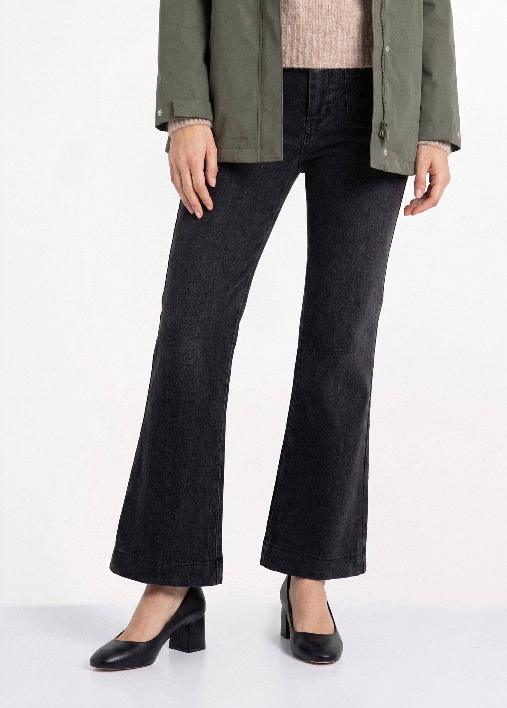 Jean flare taille haute, spécial PETITE Femme GRIS MOYEN OR-JD474 FA1