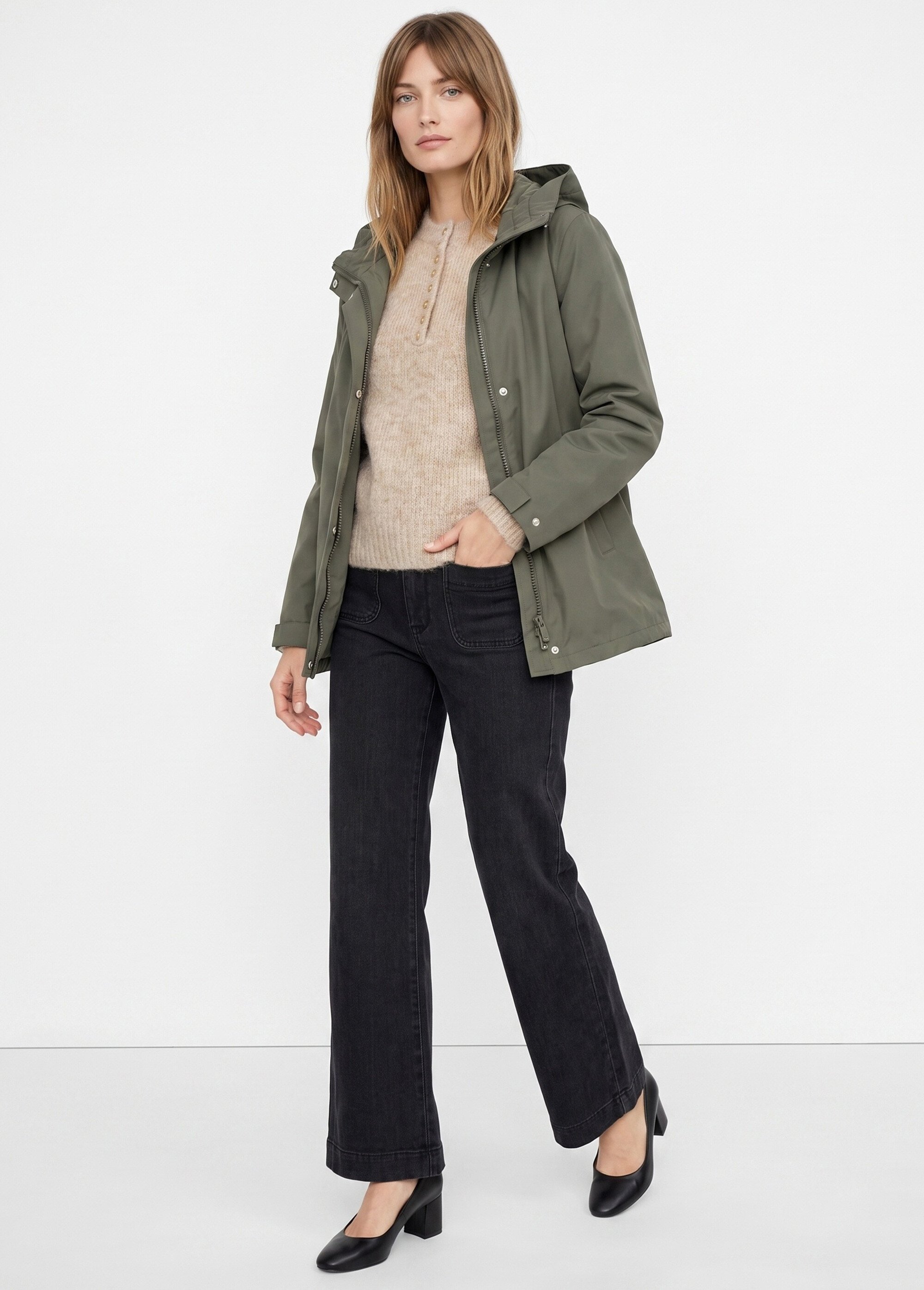 Jean flare taille haute, spécial PETITE Femme GRIS MOYEN OR-JD474 MV1