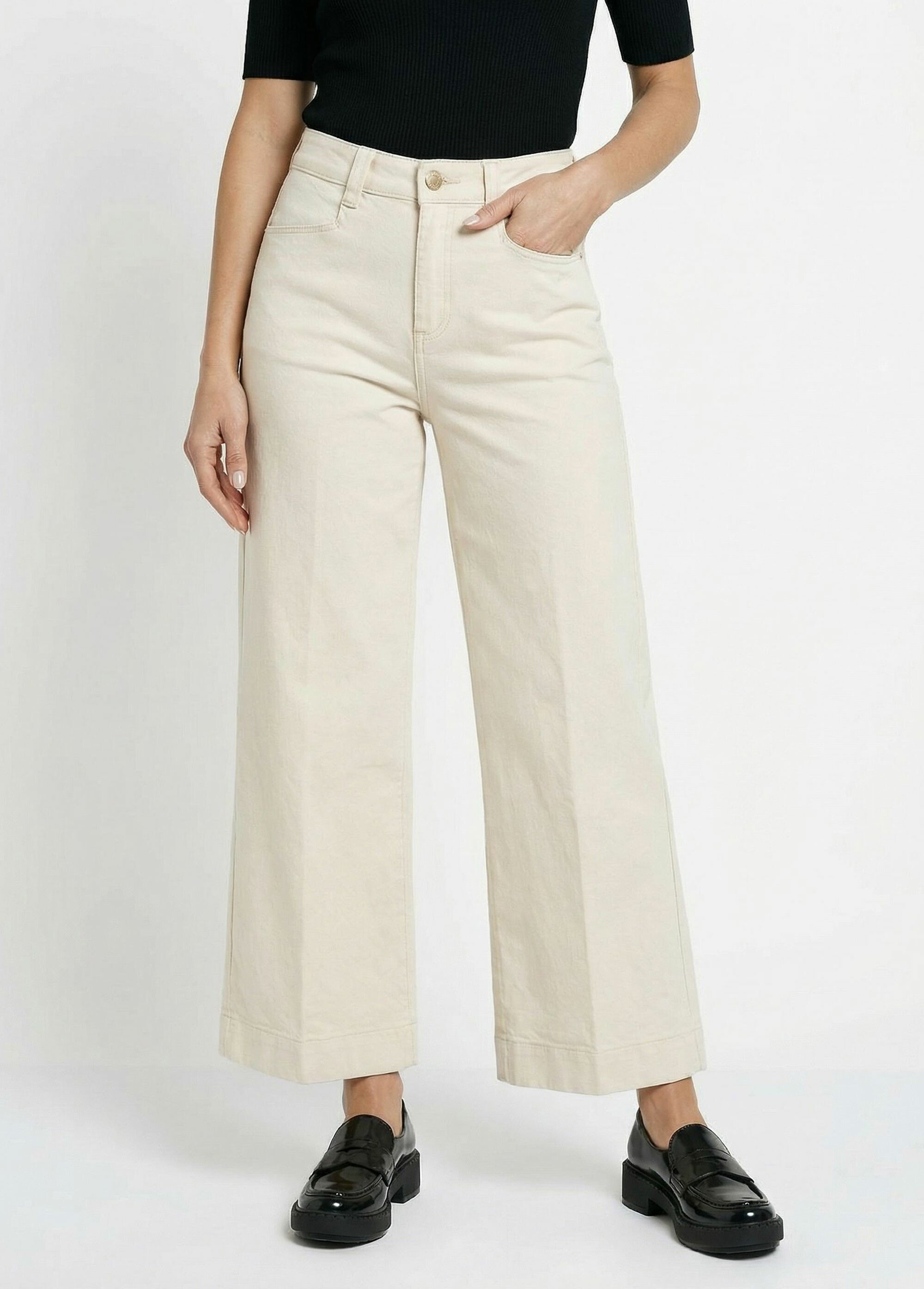 Jean large 5 poches, spécial PETITE Femme Beige OR-JD559 FA1