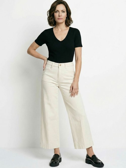 Jean large 5 poches, spécial PETITE Femme Beige OR-JD559 MV1