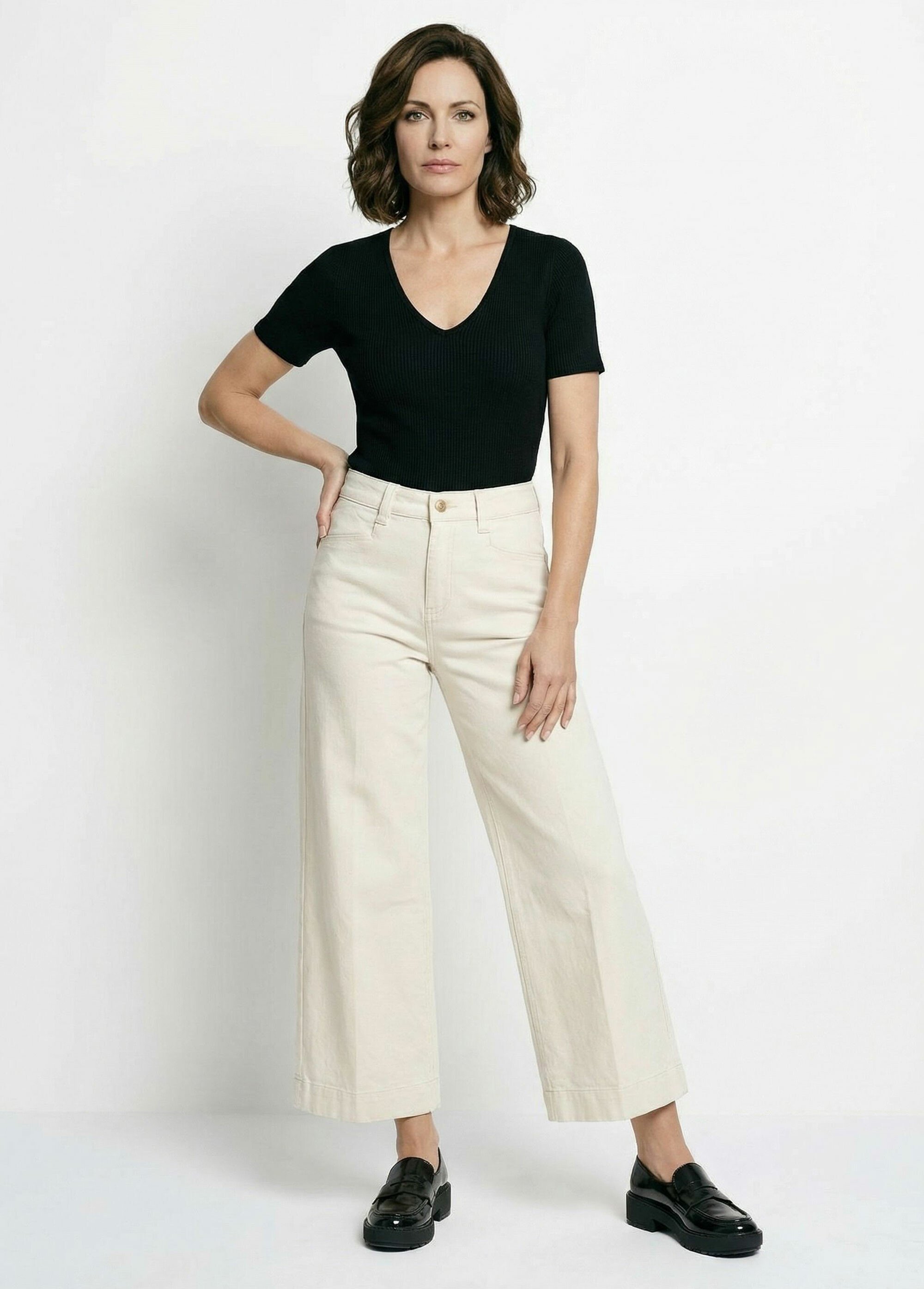 Jean large 5 poches, spécial PETITE Femme Beige OR-JD559 SF1