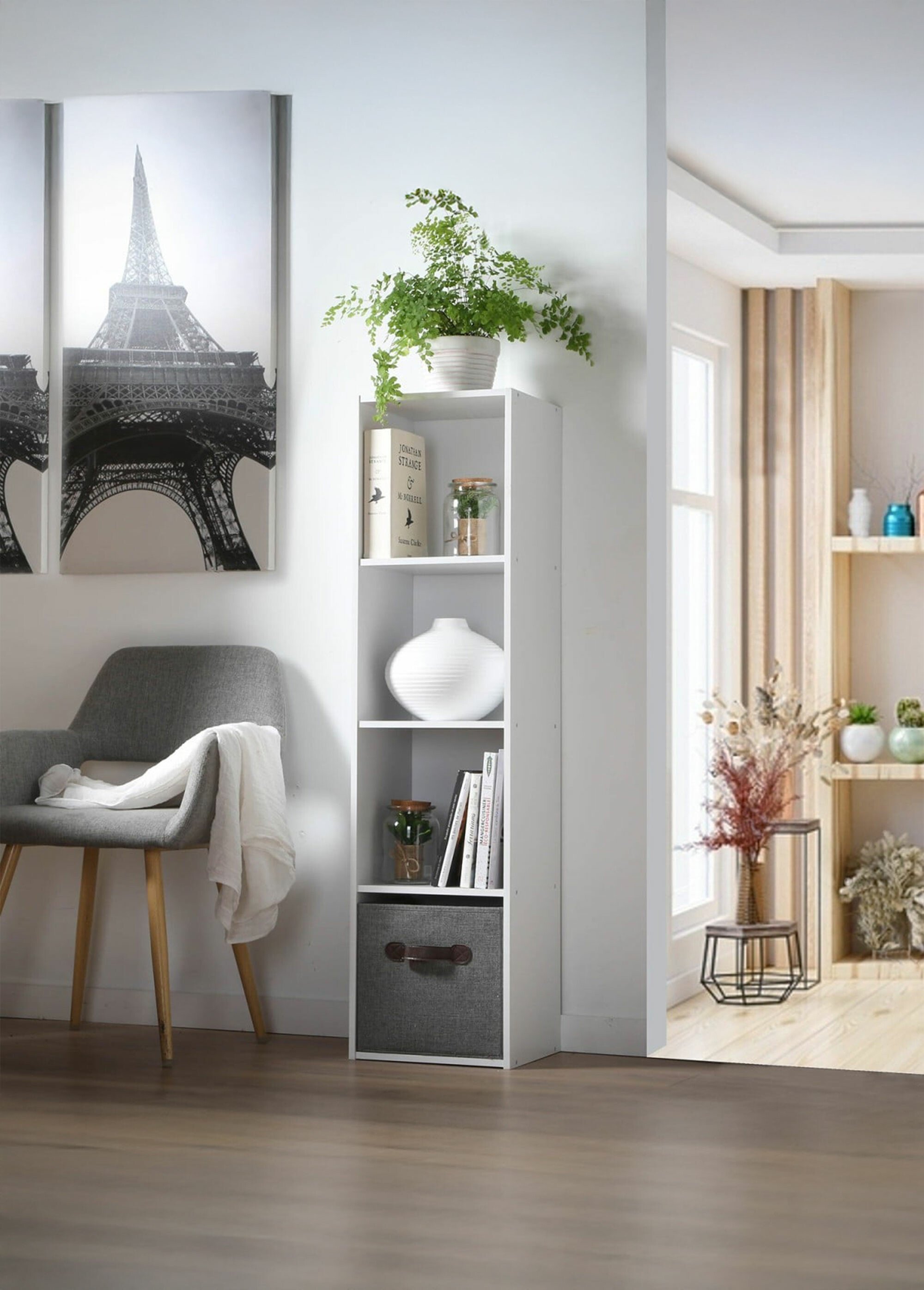 Meuble colonne rangement 4 cases, 1B BLANC CAL-13543133 SI1