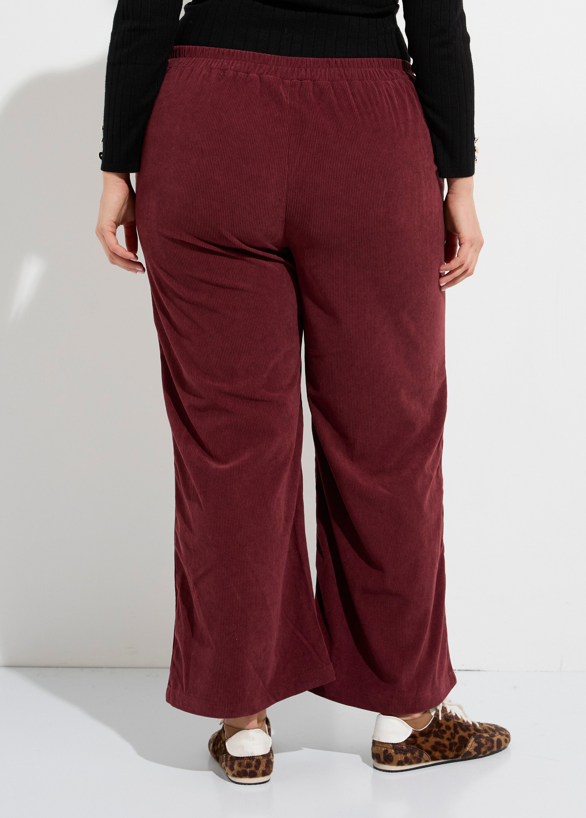 Pantalon à pont en velours grosses cotes Femme Grande Taille Rouge MA-M1110-1653 DO1