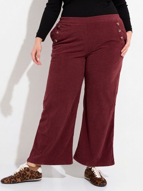 Pantalon à pont en velours grosses cotes Femme Grande Taille Rouge MA-M1110-1653 FA1