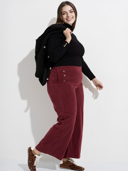 Pantalon à pont en velours grosses cotes Femme Grande Taille Rouge MA-M1110-1653 MV1