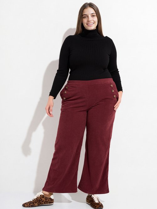 Pantalon à pont en velours grosses cotes Femme Grande Taille Rouge MA-M1110-1653 SF1