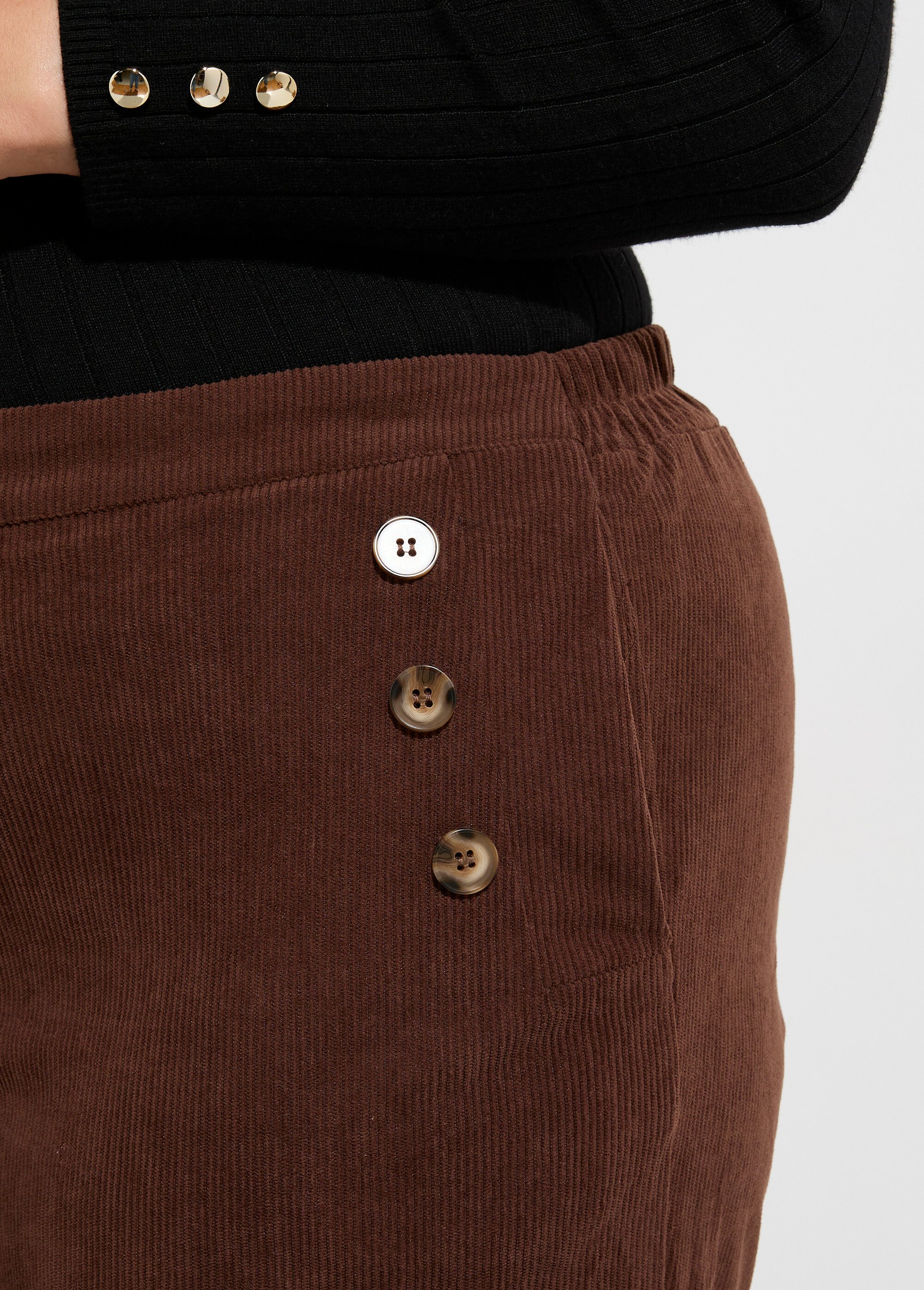 Pantalon à pont en velours grosses cotes Femme Grande Taille Marron MA-M1110-1653 DE1