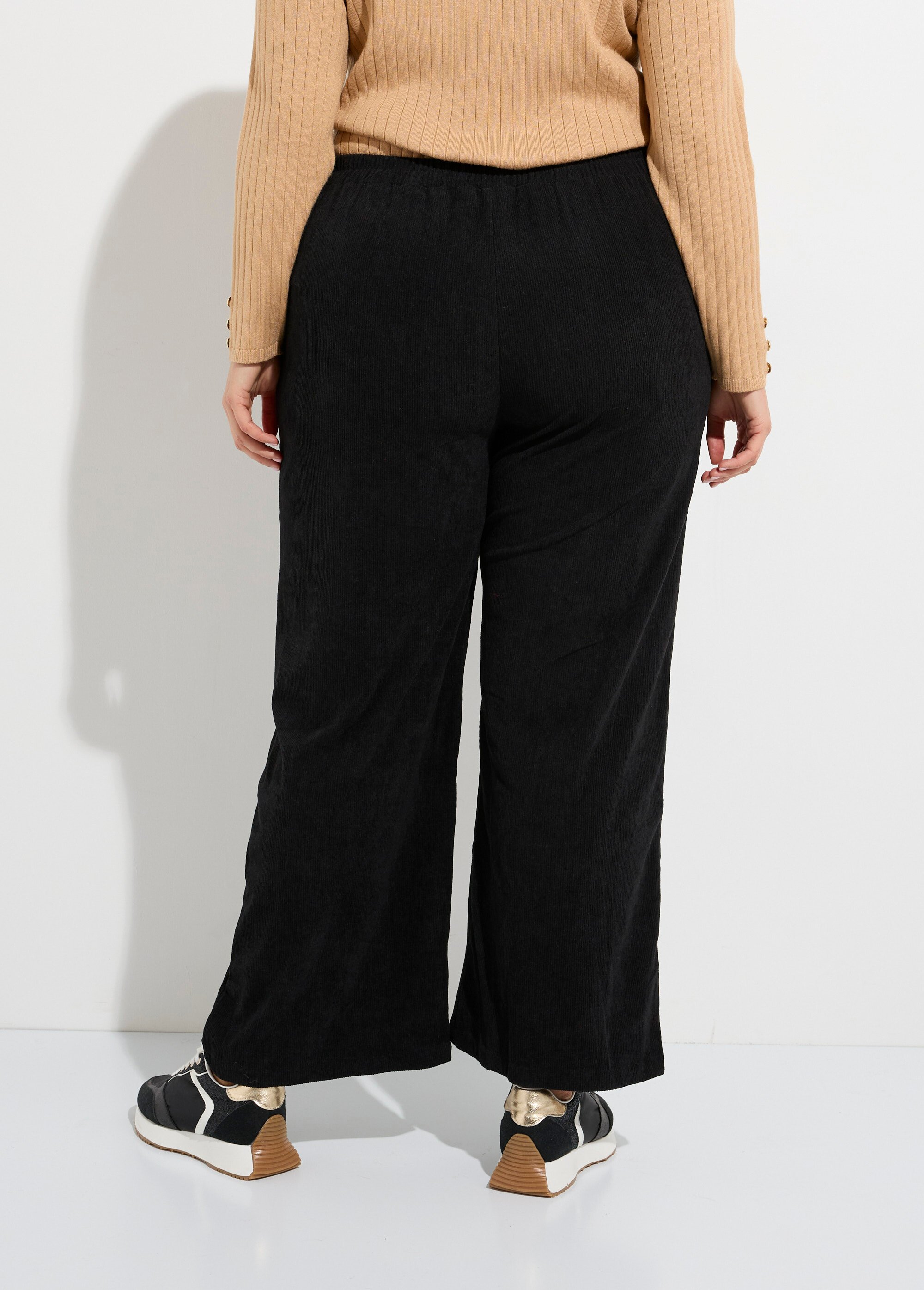 Pantalon à pont en velours grosses cotes Femme Grande Taille Noir MA-M1110-1653 DO1