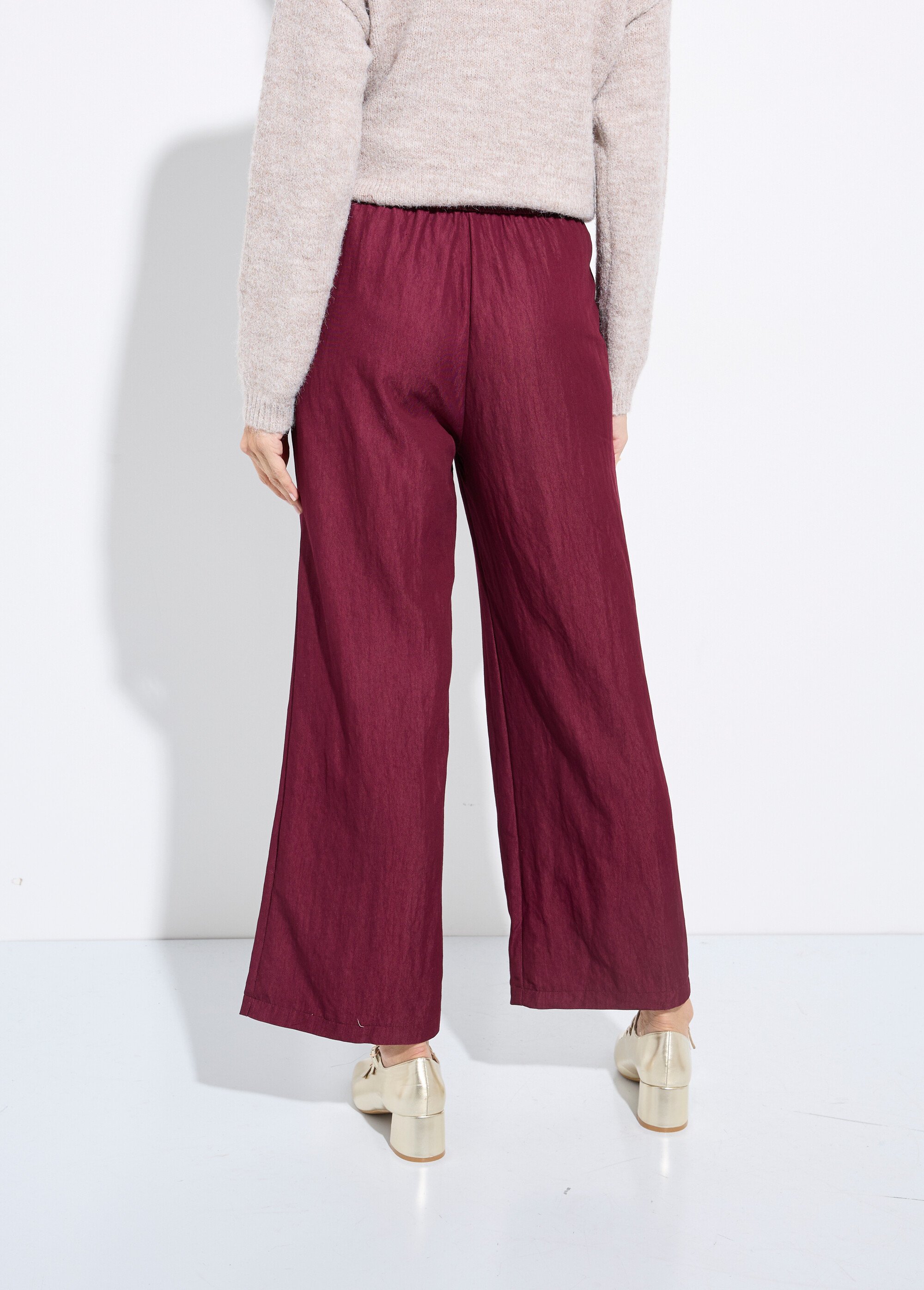 Pantalon fluide élastiqué twill uni Femme Rouge IA-R5995 DO1