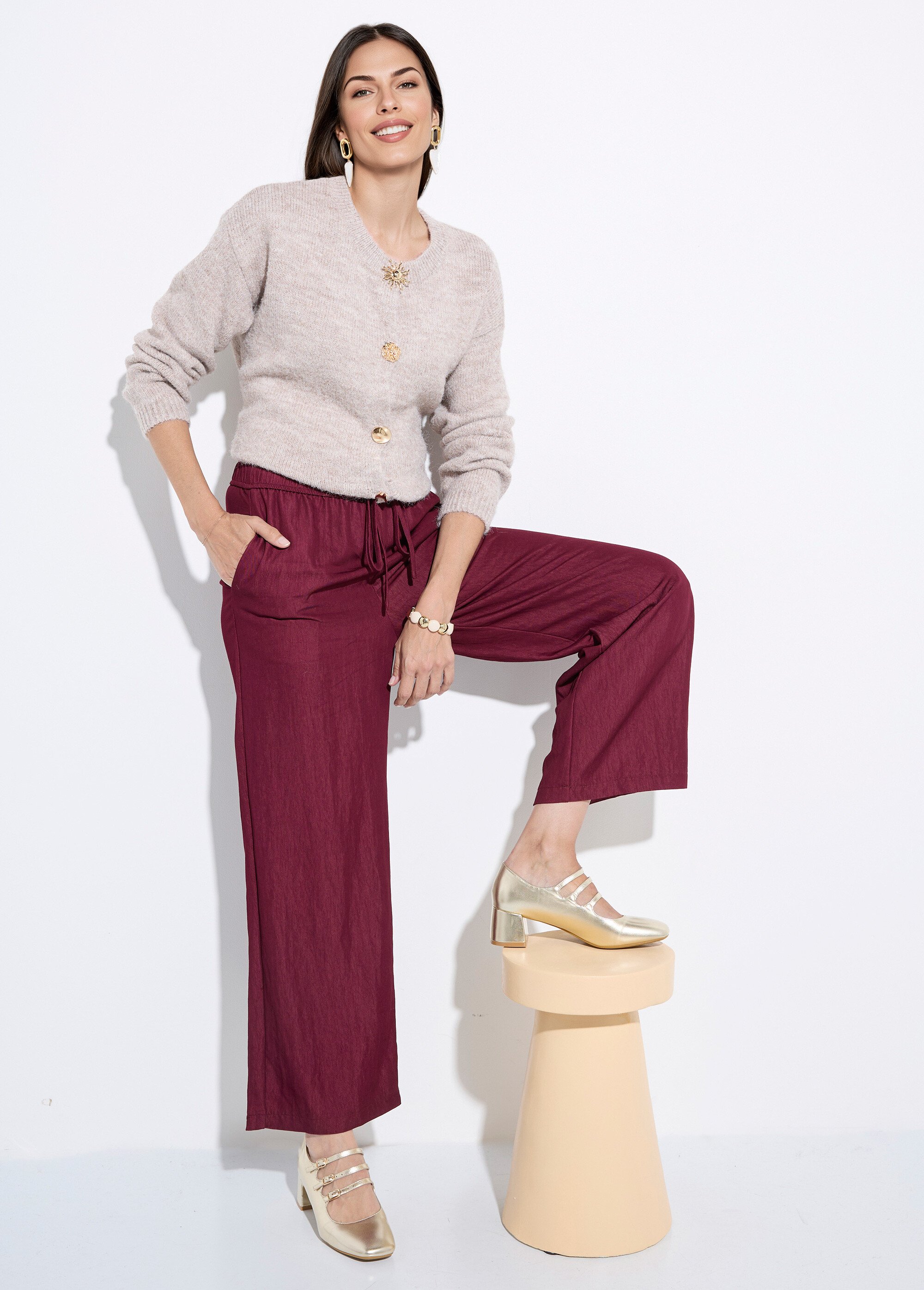 Pantalon fluide élastiqué twill uni Femme Rouge IA-R5995 MV1