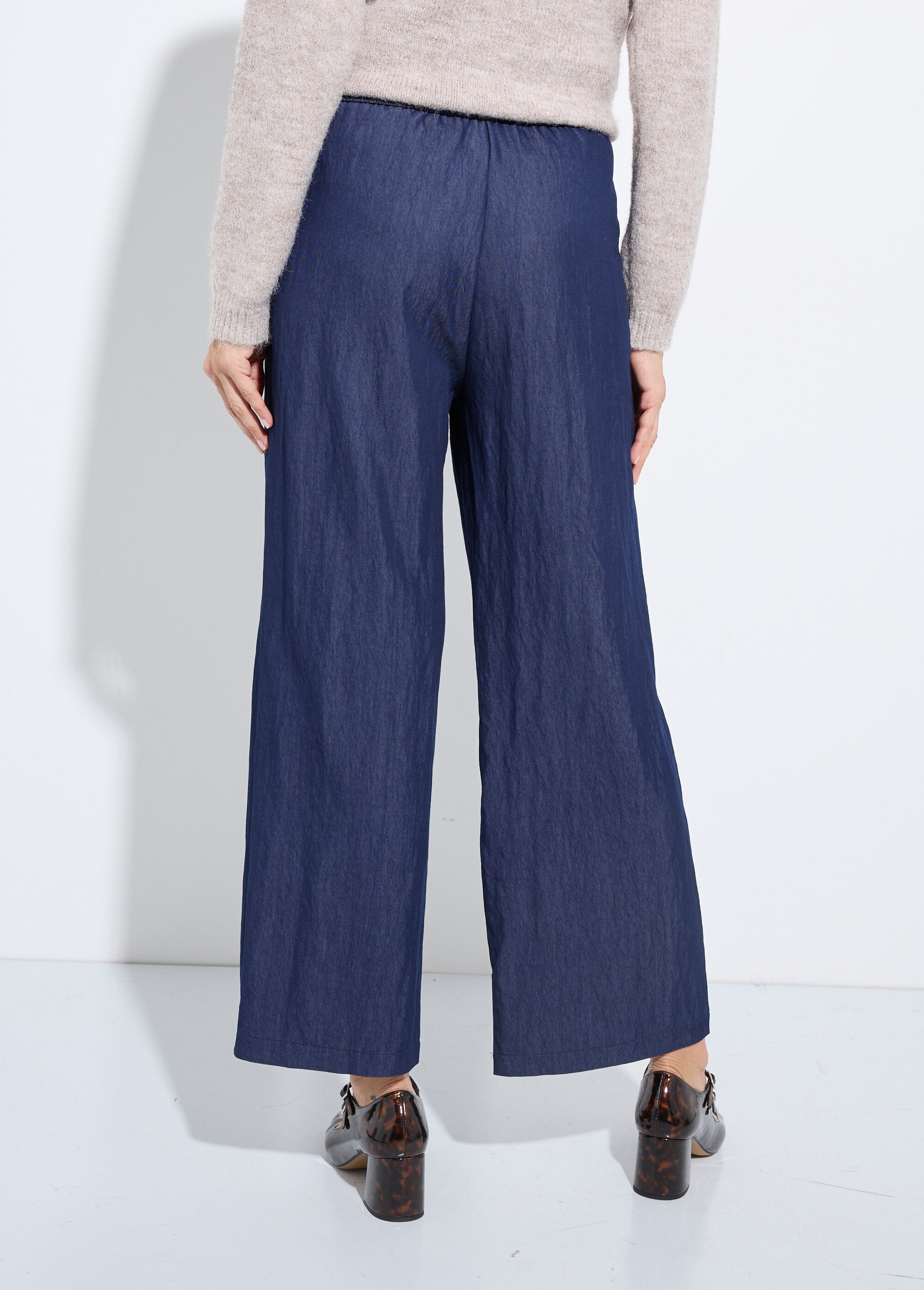 Pantalon fluide élastiqué twill uni Femme Bleu IA-R5995 DO1