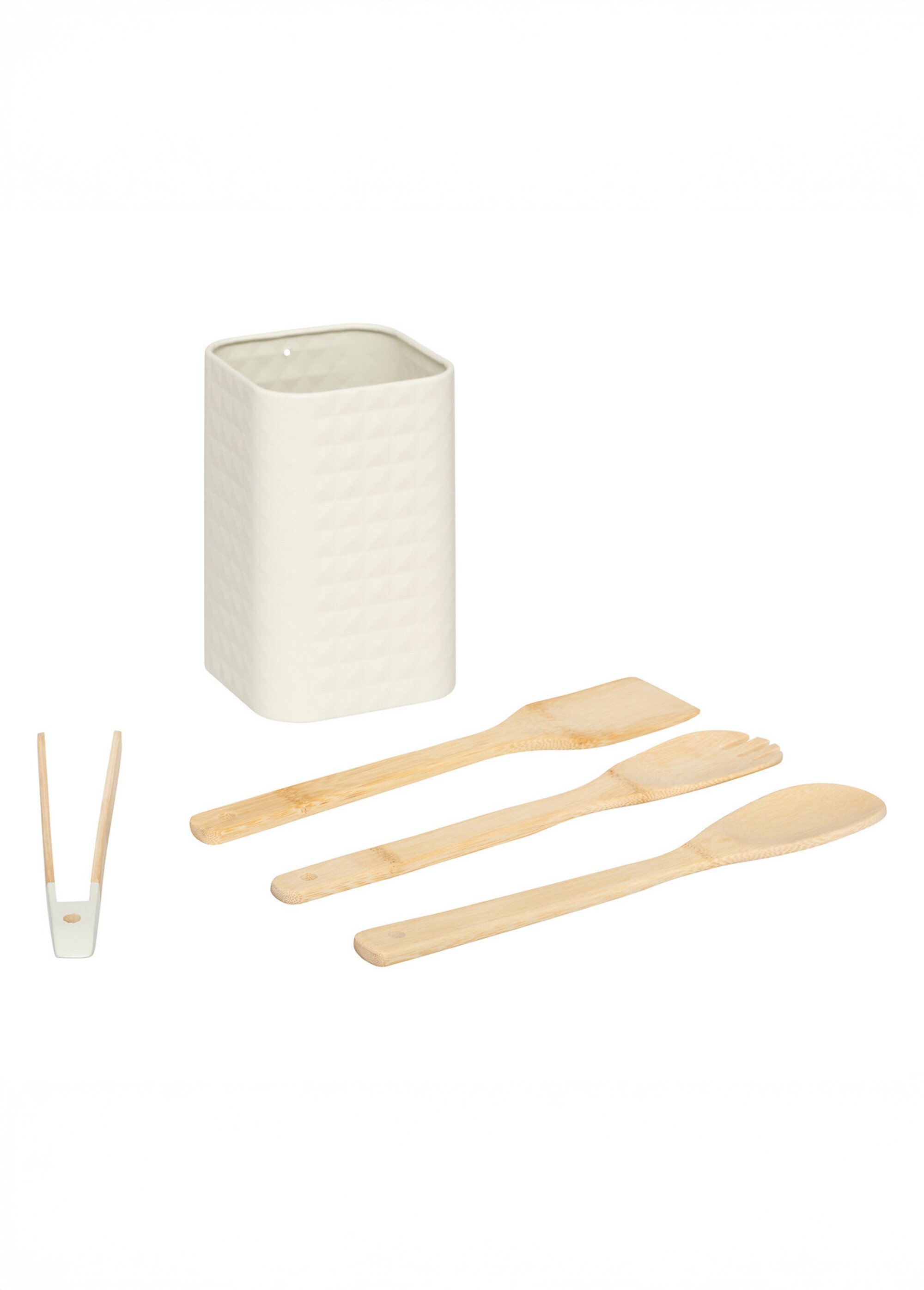 Pot acier inox + 4 ustensiles en bambou Beige JJA-190133 DE1