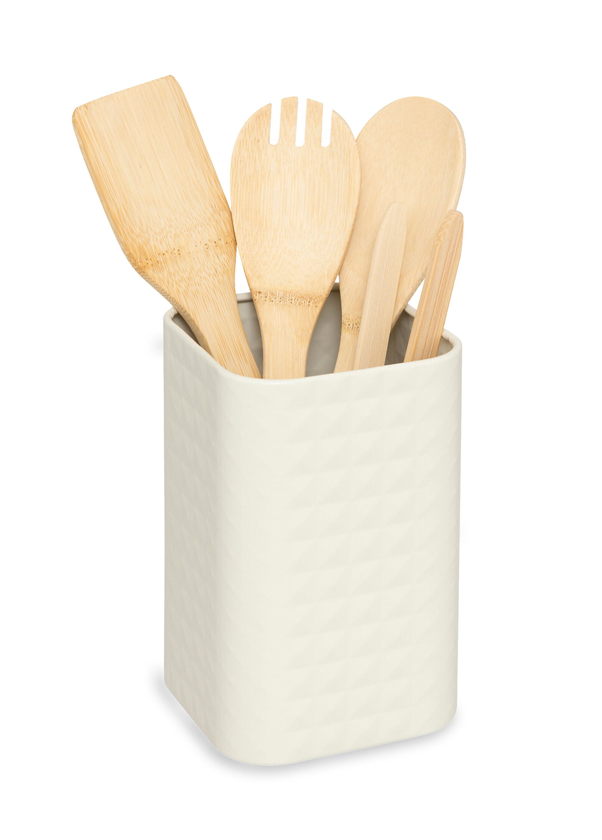 Pot acier inox + 4 ustensiles en bambou Beige JJA-190133 FA1