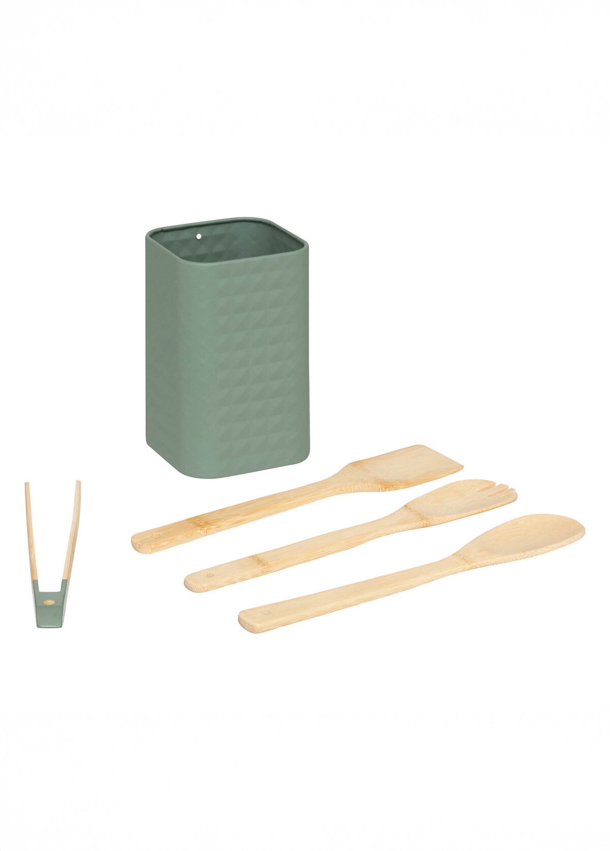 Pot acier inox + 4 ustensiles en bambou Vert JJA-190133 DE1