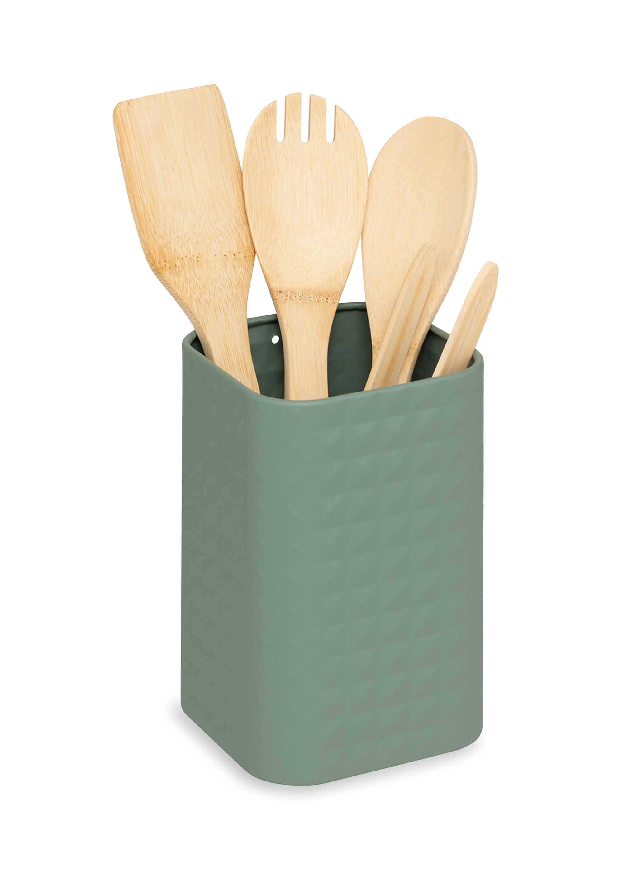 Pot acier inox + 4 ustensiles en bambou Vert JJA-190133 FA1