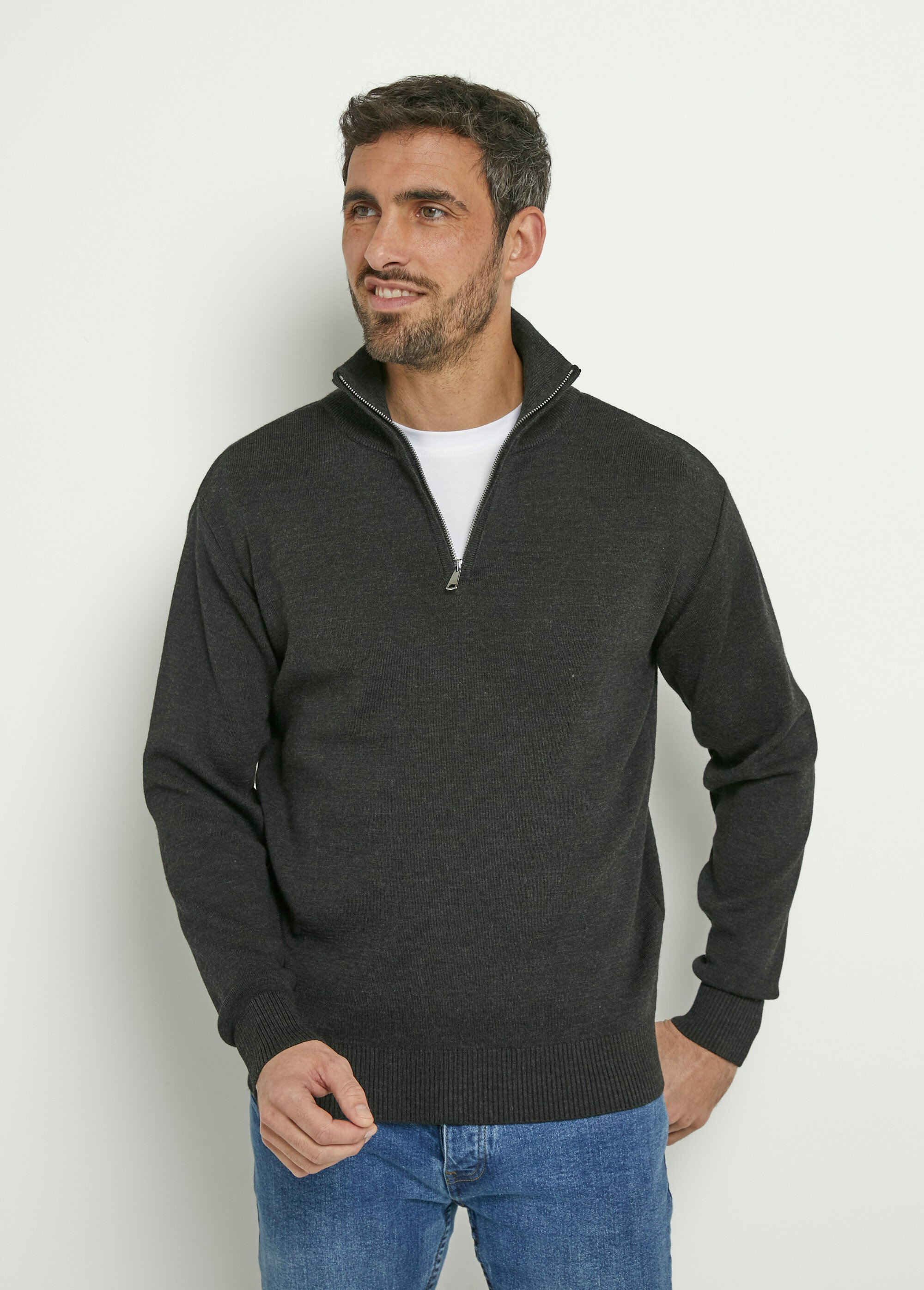 Pull col zippé chaud en laine mérinos