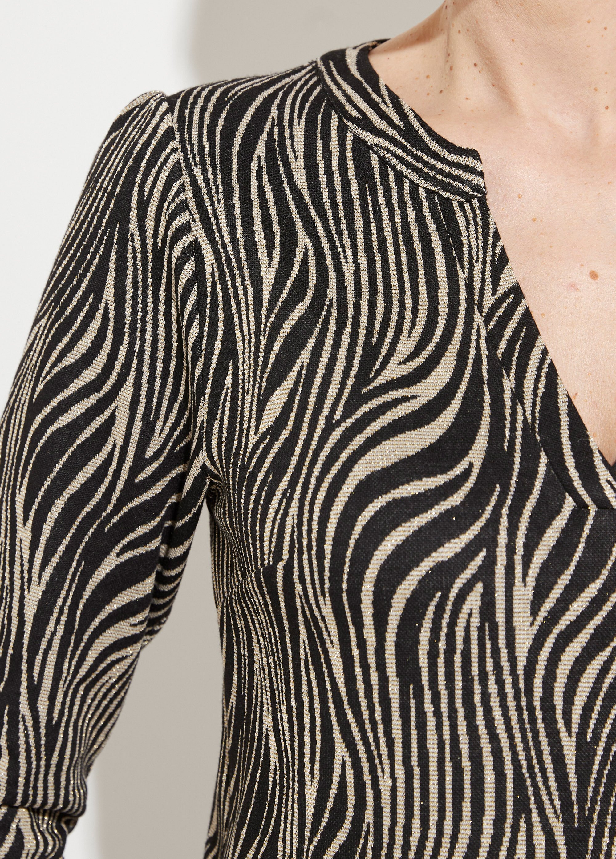 Robe ample courte jacquard zébré Femme Noir HALBANE DE2
