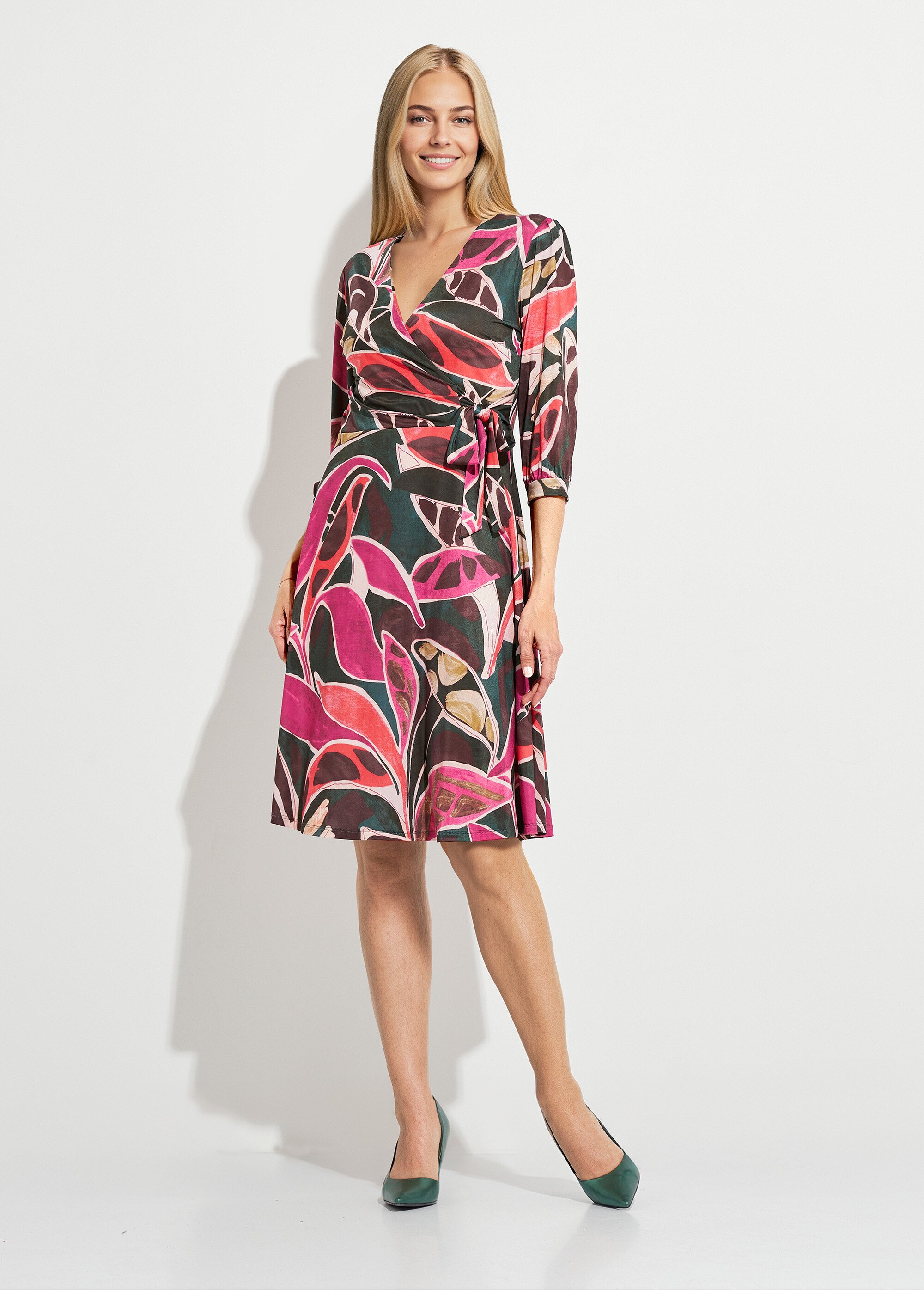 Robe cache-coeur courte évasée manches 3/4 Femme MULTICOLORE HAMANDA FA1