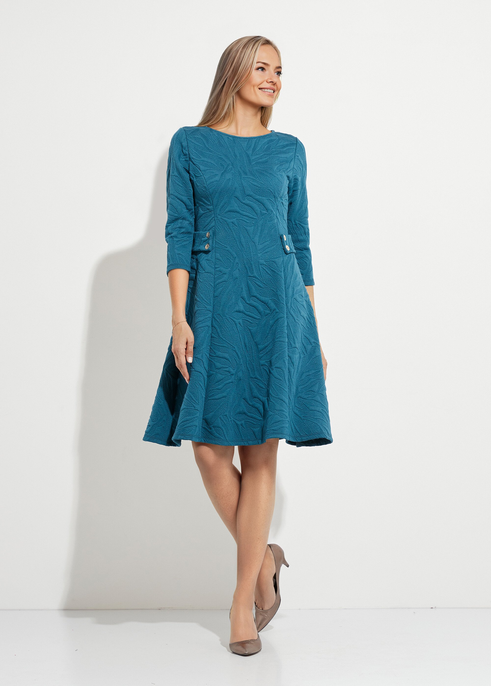 Robe courte galbée jacquard reliefé Femme Bleu HAUDREY FA1