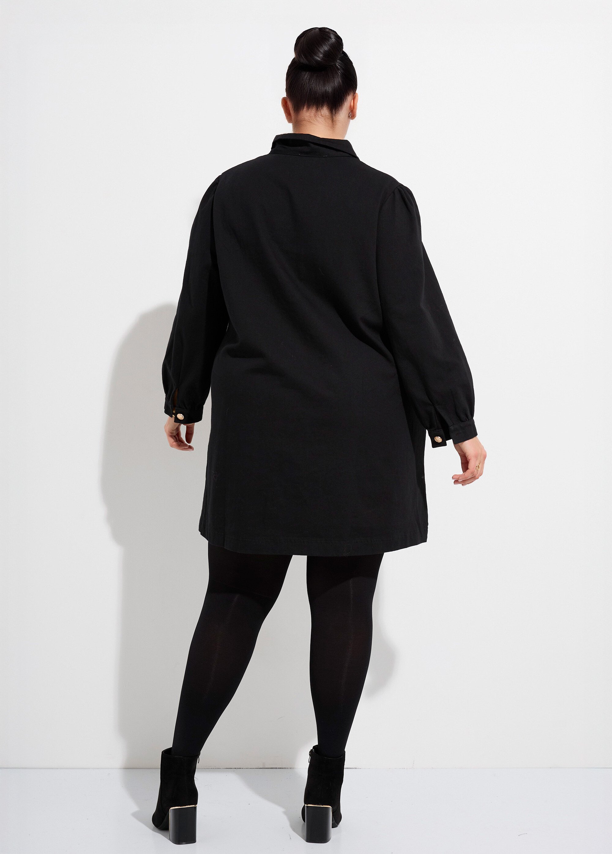 Robe housse col V avec boutons métal Femme Grande Taille Noir MA-M935-2255 DO1