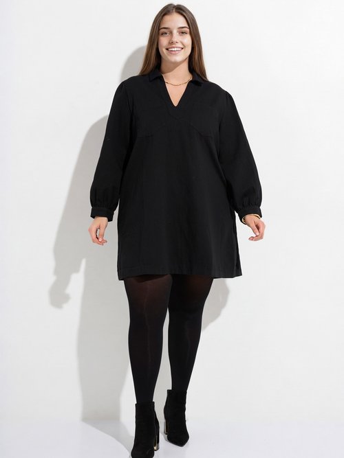 Robe housse col V avec boutons métal Femme Grande Taille Noir MA-M935-2255 FA1