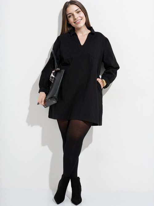 Robe housse col V avec boutons métal Femme Grande Taille Noir MA-M935-2255 MV1