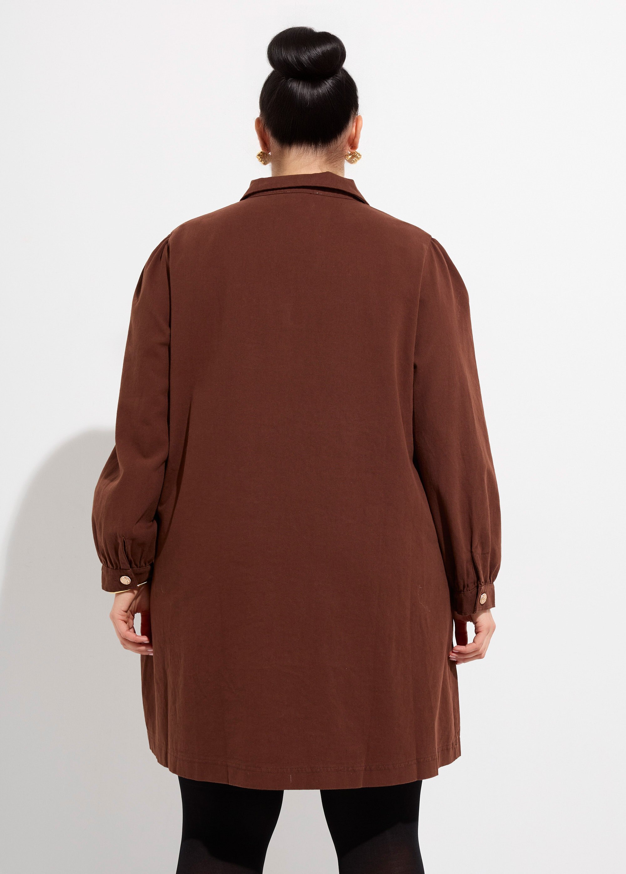 Robe housse col V avec boutons métal Femme Grande Taille Marron MA-M935-2255 DO1