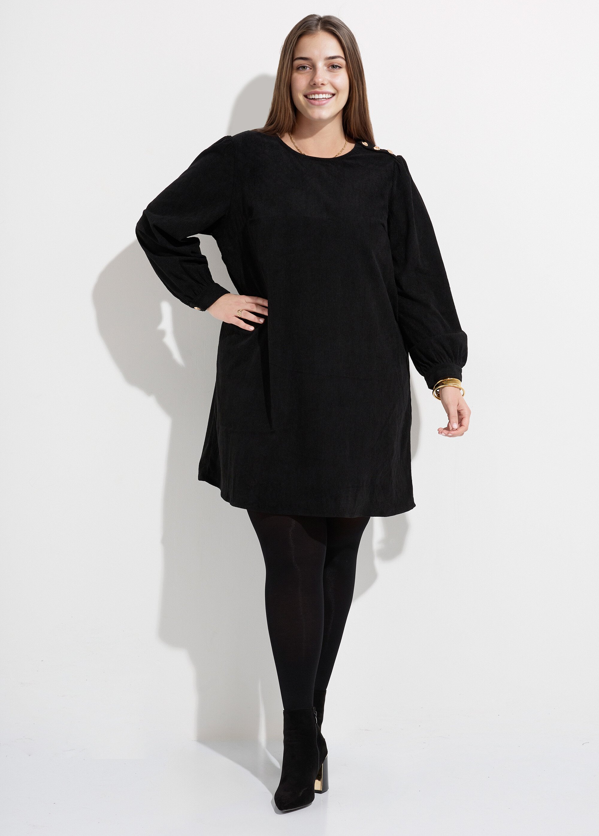 Robe housse en velours grosses cotes Femme Grande Taille Noir MA-M886-1621 FA1