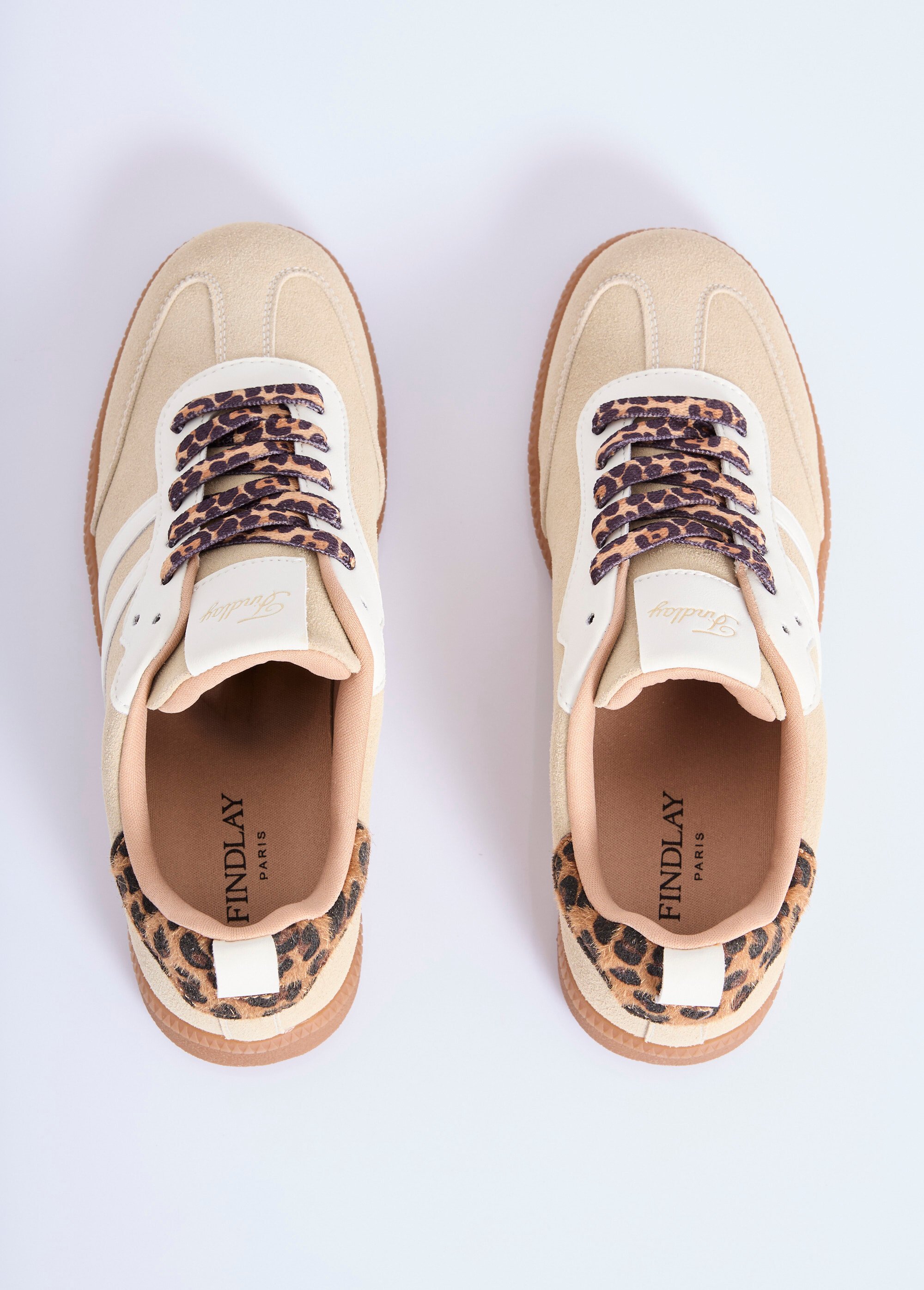 Sneakers en suédine avec détails léopard Femme Beige COVFY0932 OV1