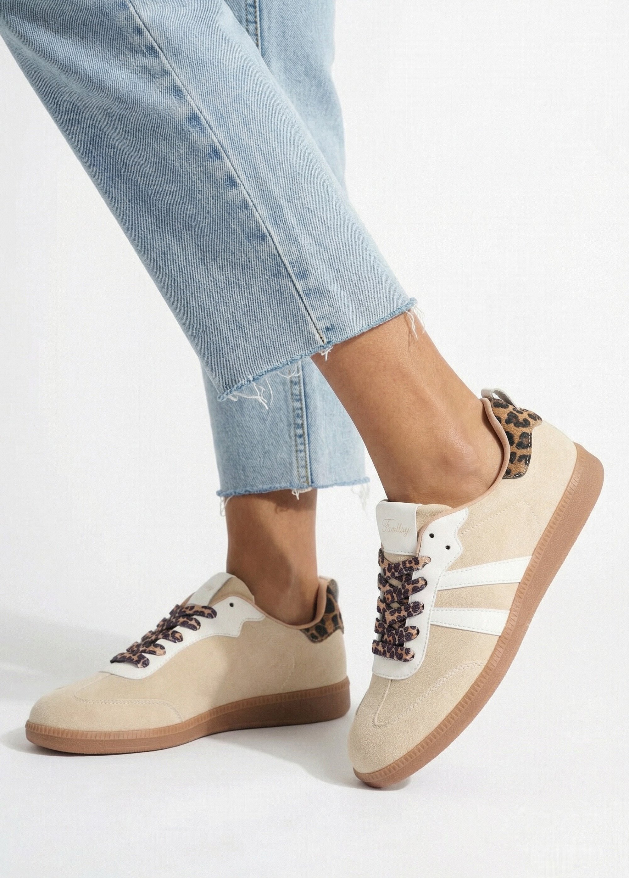 Sneakers en suédine avec détails léopard Femme Beige COVFY0932 SI1
