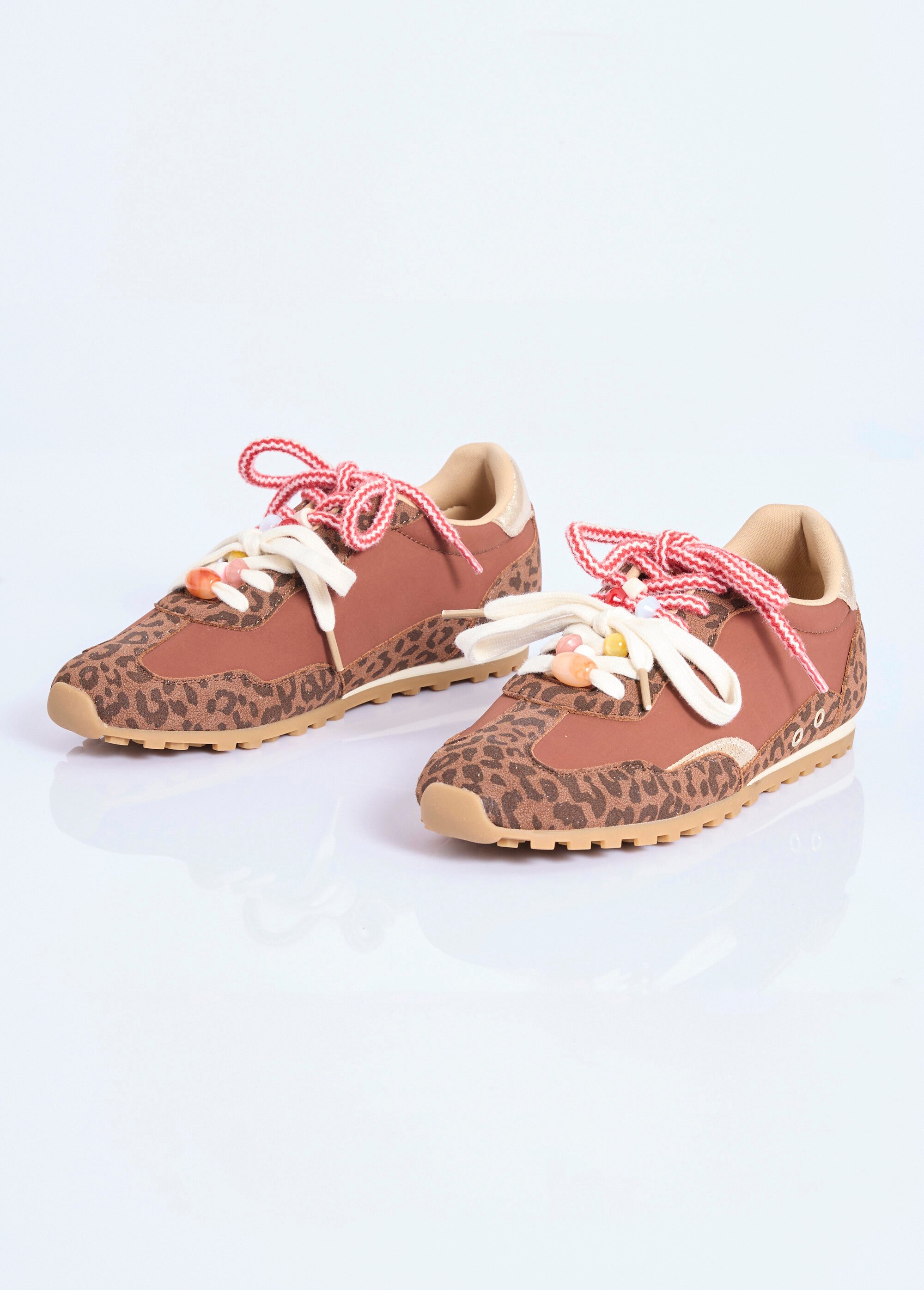 Sneakers léopard / doré lacets fantaisie Femme LEOPARD COVFY1199 DE1