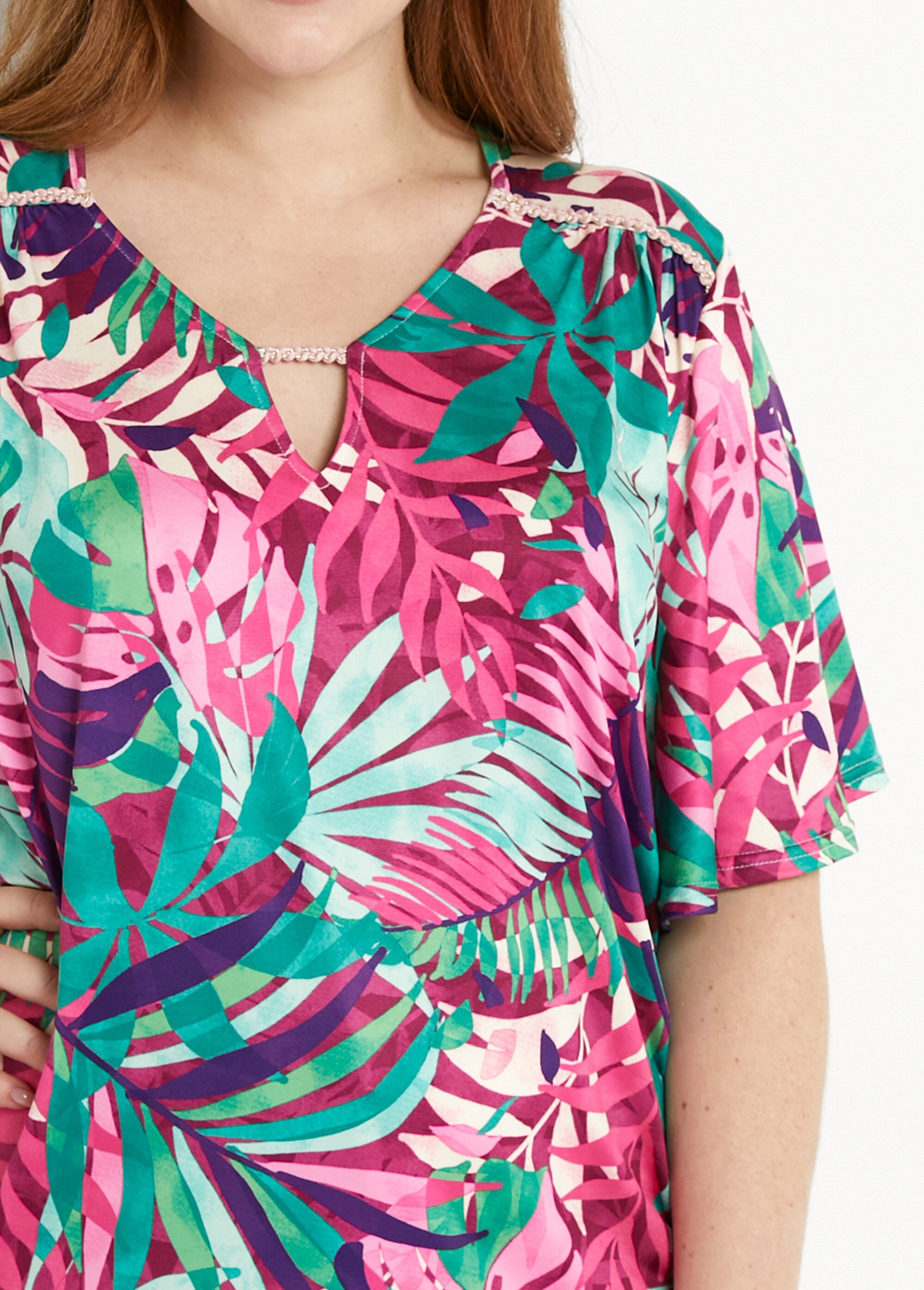 T-shirt imprimé tropical manches papillon