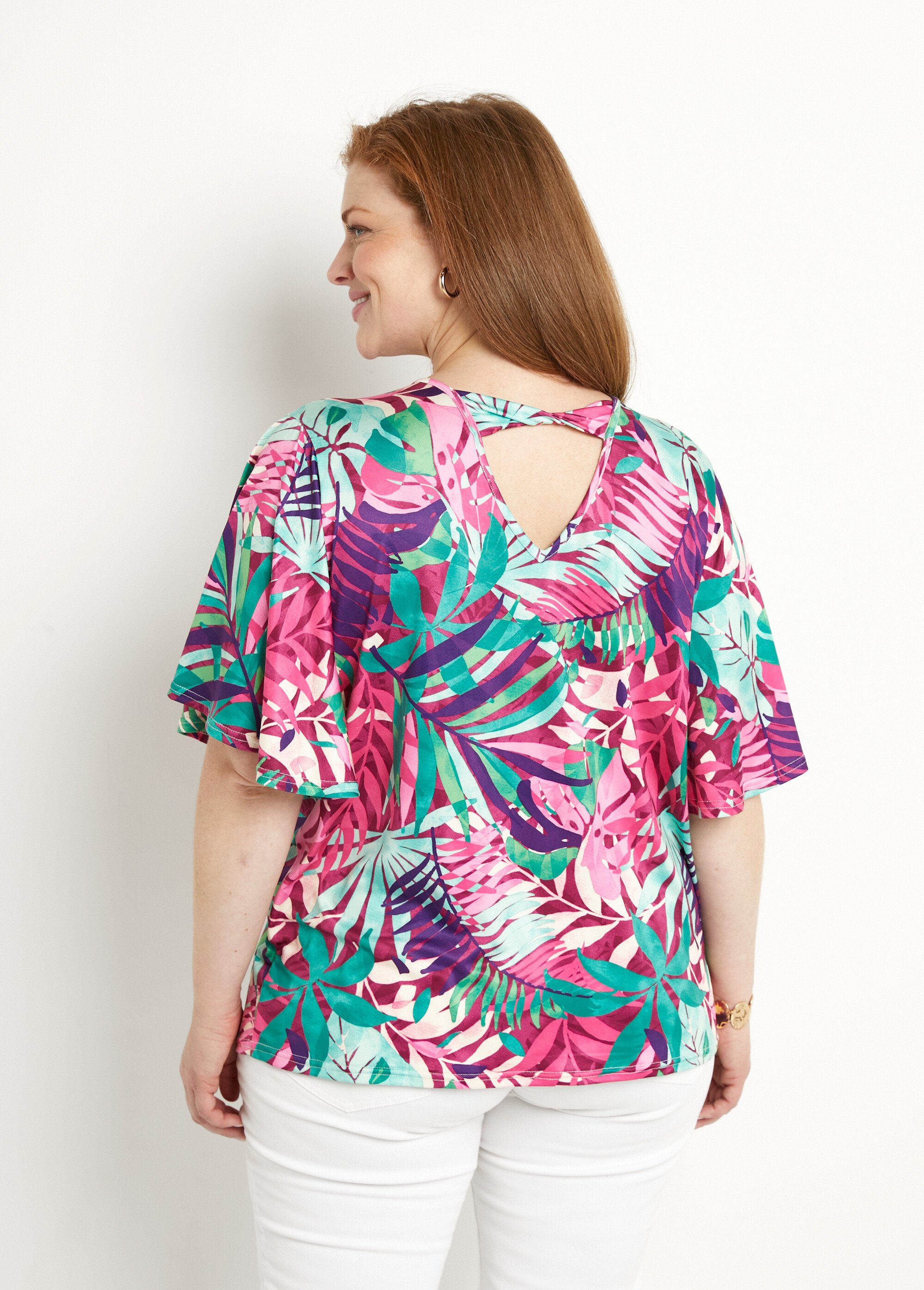 T-shirt imprimé tropical manches papillon