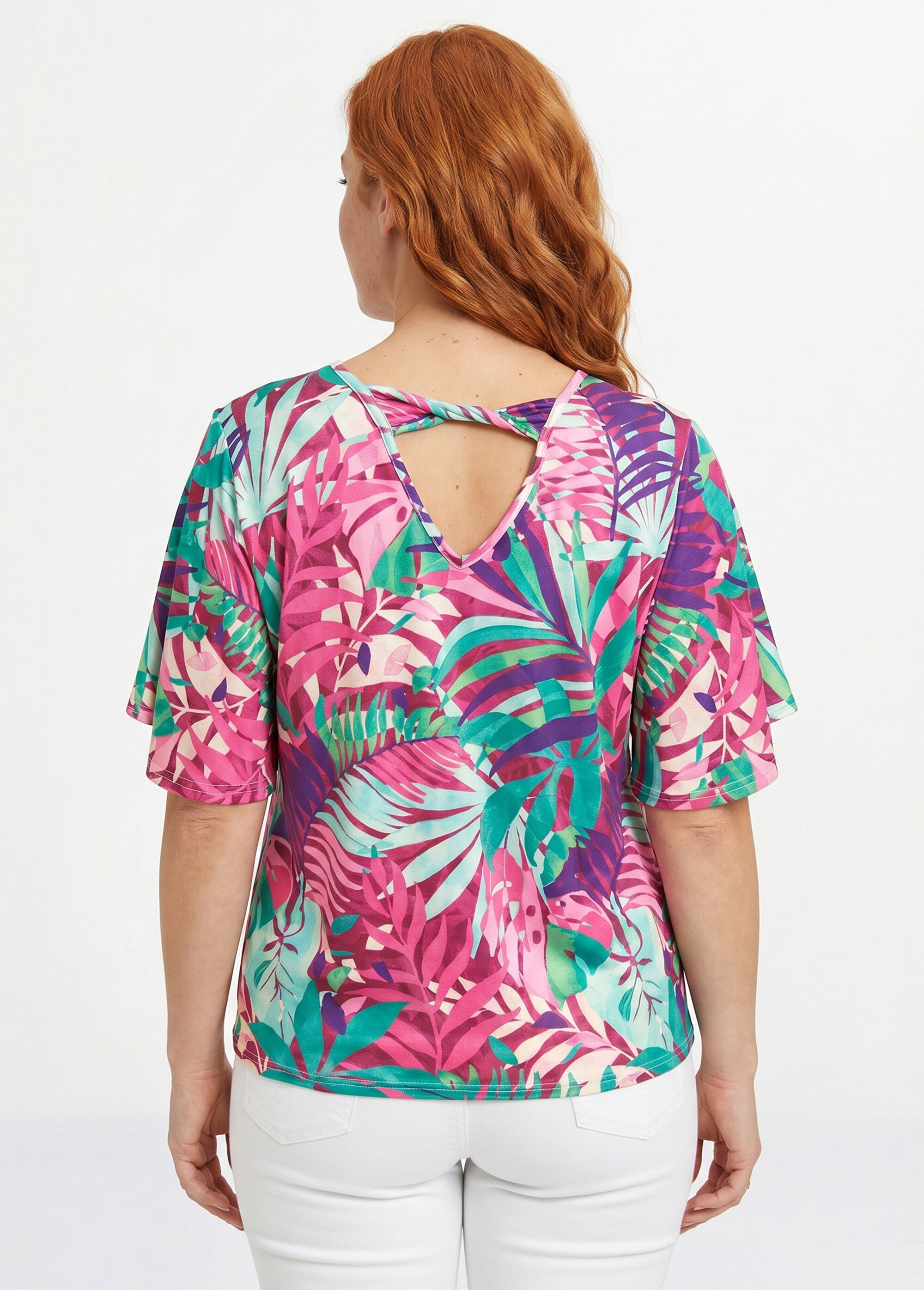 T-shirt imprimé tropical manches papillon