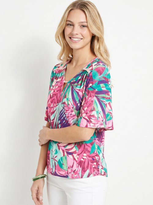 T-shirt imprimé tropical manches papillon Femme Rose CHARLYNE MV1