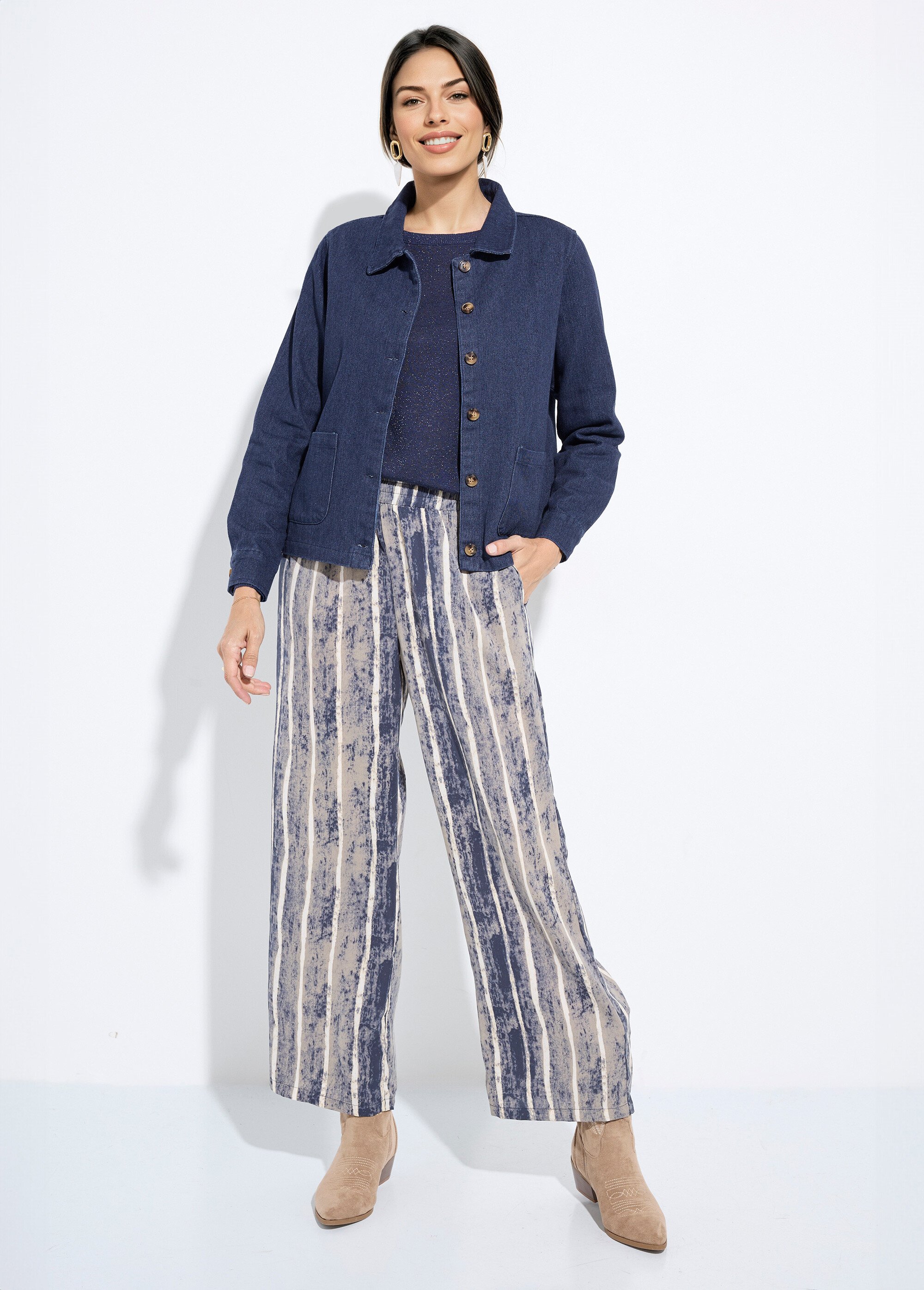 Veste boutonnée en denim, col à pointe Femme Bleu IA-R5150-3 SF1