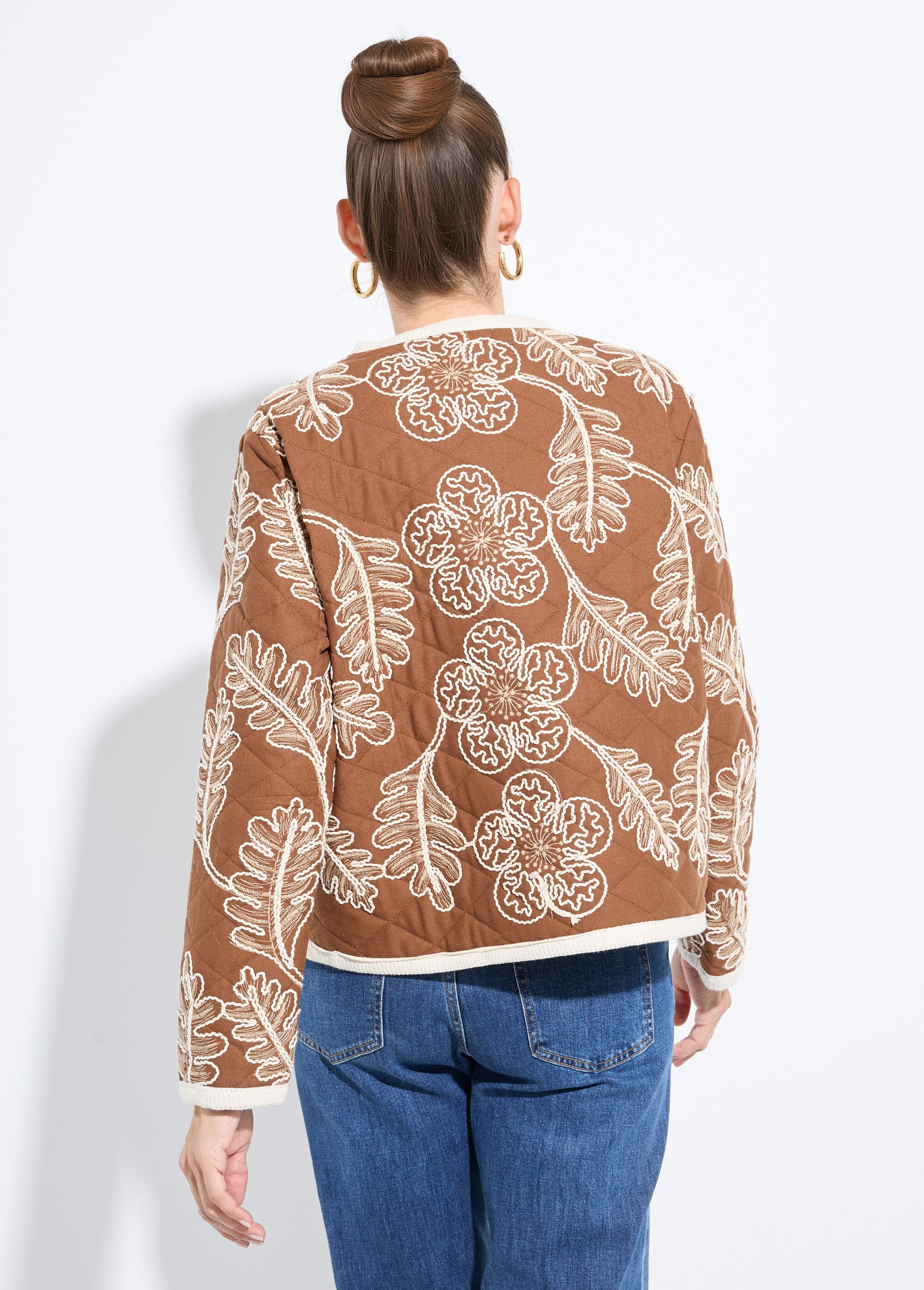 Veste matelassée rebrodée en twill Femme Beige IA-T005 DO1