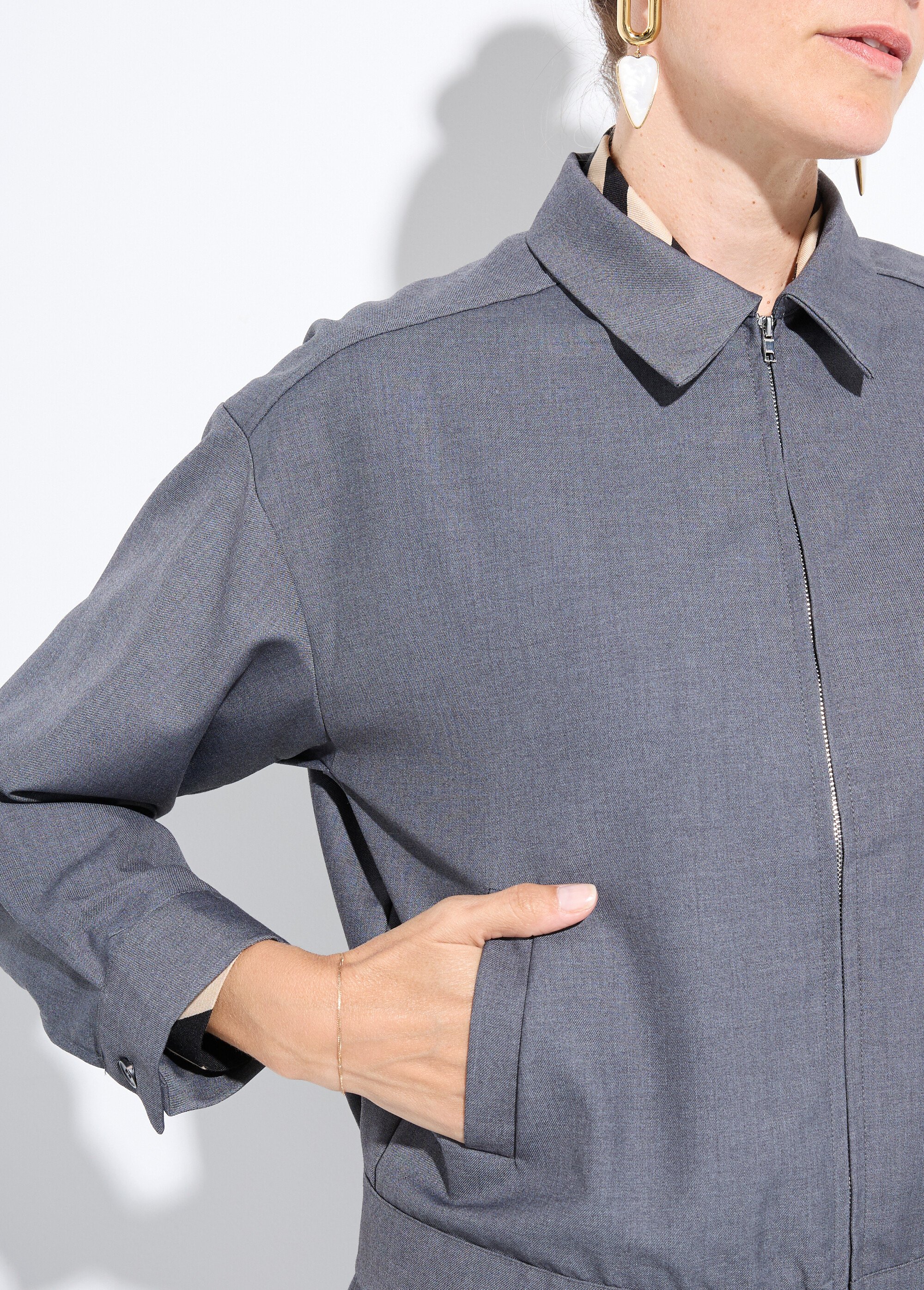 Veste zippée chinée foncée Femme Gris IA-R5953 DE1